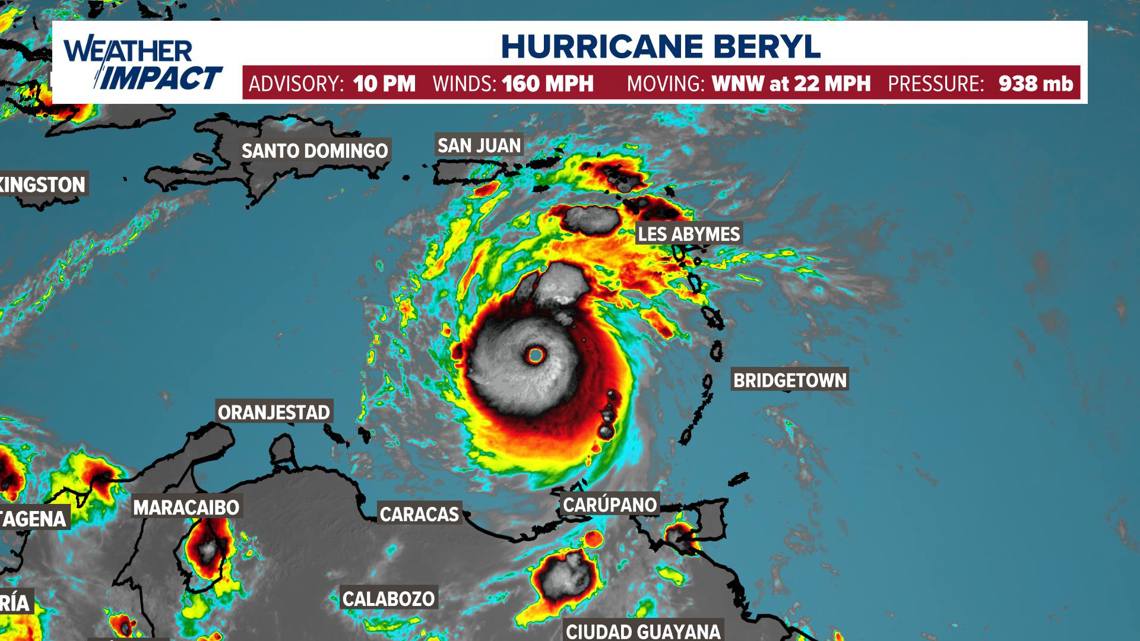 Hurricane Beryl Strengthens Into Category 5 With 160 Mph Winds Khou