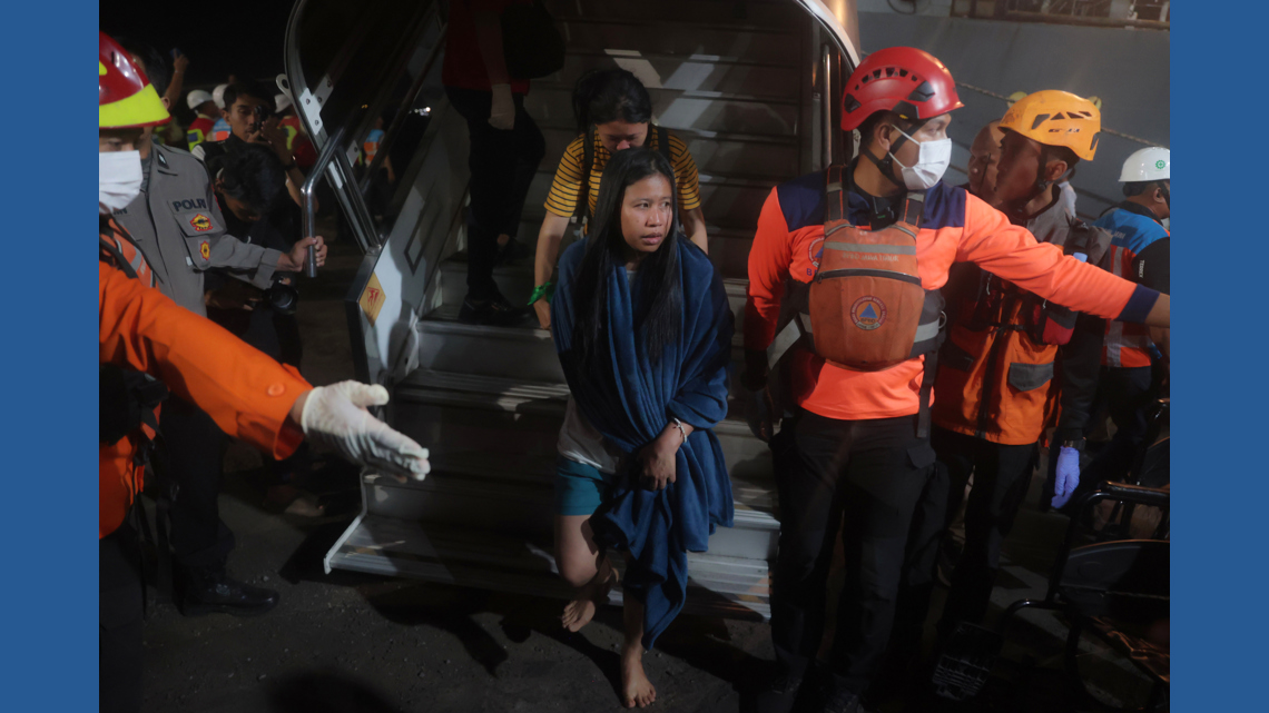 A blaze engulfs an Indonesian passenger ferry off Java, leaving at 5 ...