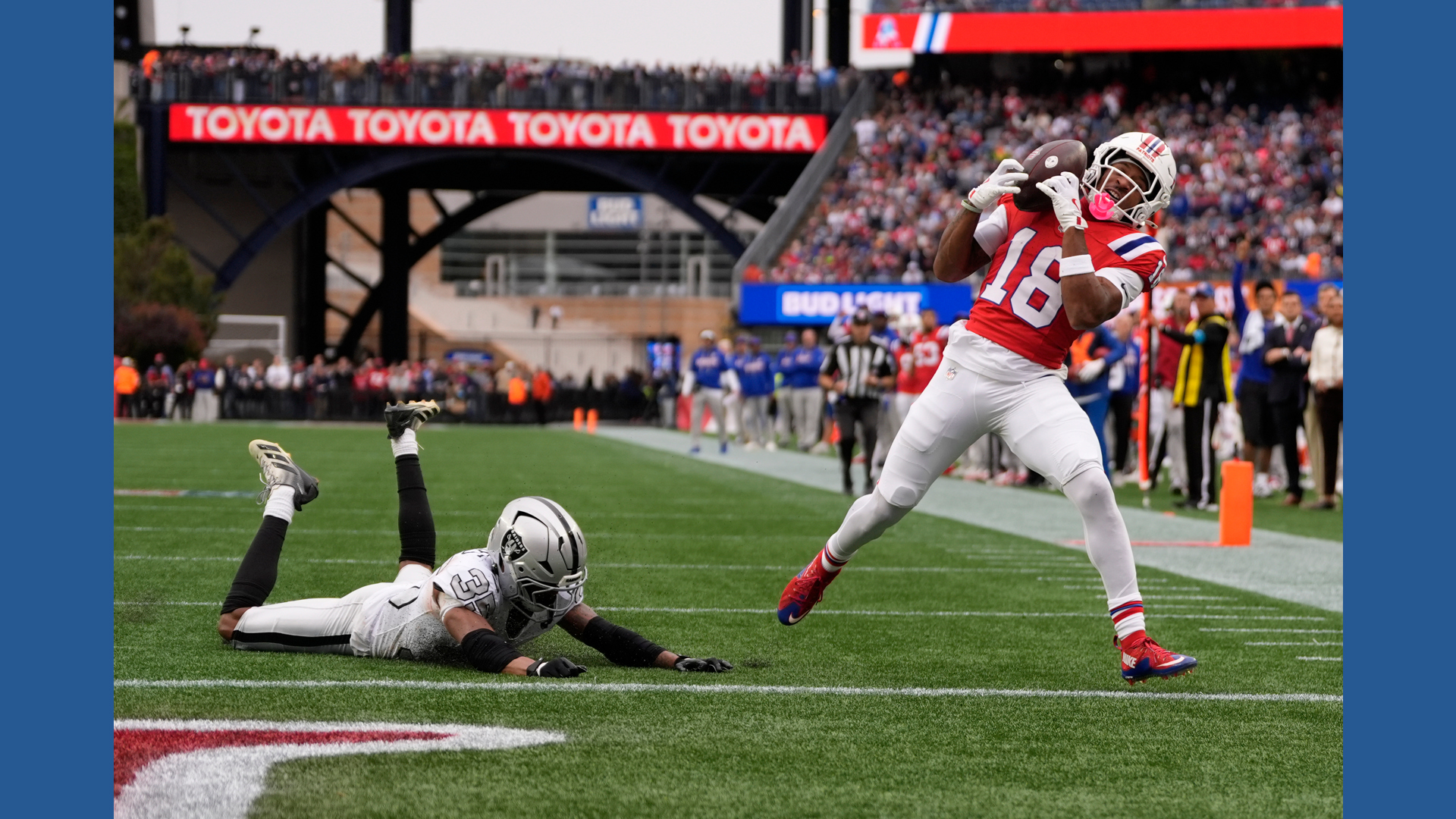 Drake Maye accounts for 5 TDs as Patriots roll past Raiders 45-17 ...