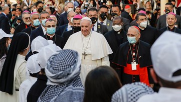 Pope Francis attends Mass at crowded Baghdad church