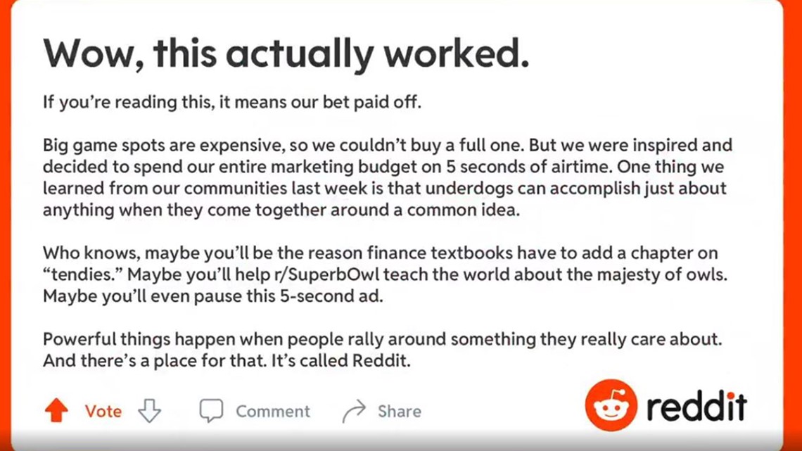 Reddit's regional Super Bowl ad is a tribute to Wall Street Bets