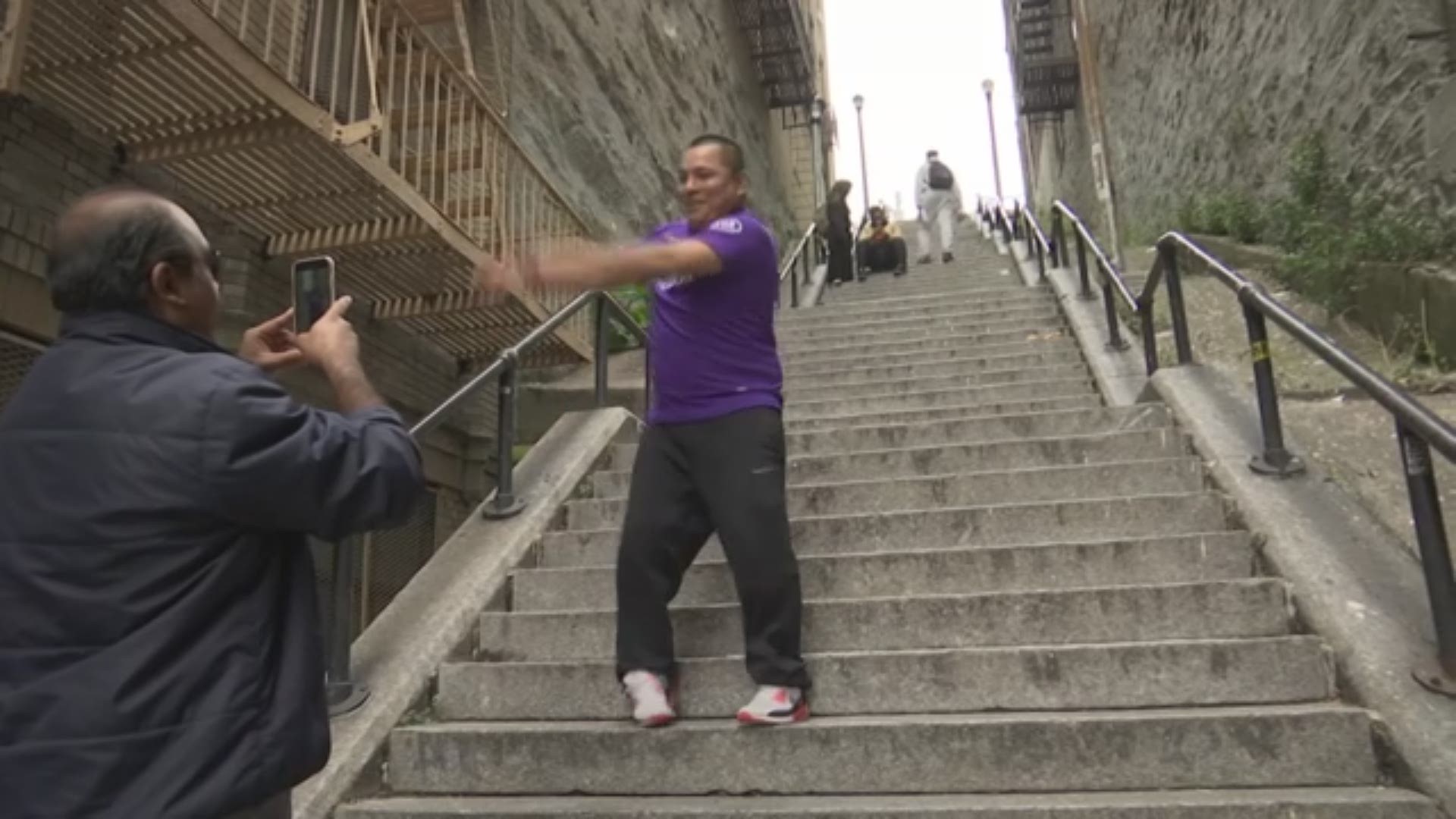 The New York City staircase where Joaquin Phoenix danced in the "Joker" movie has become a popular tourist attraction. (AP)