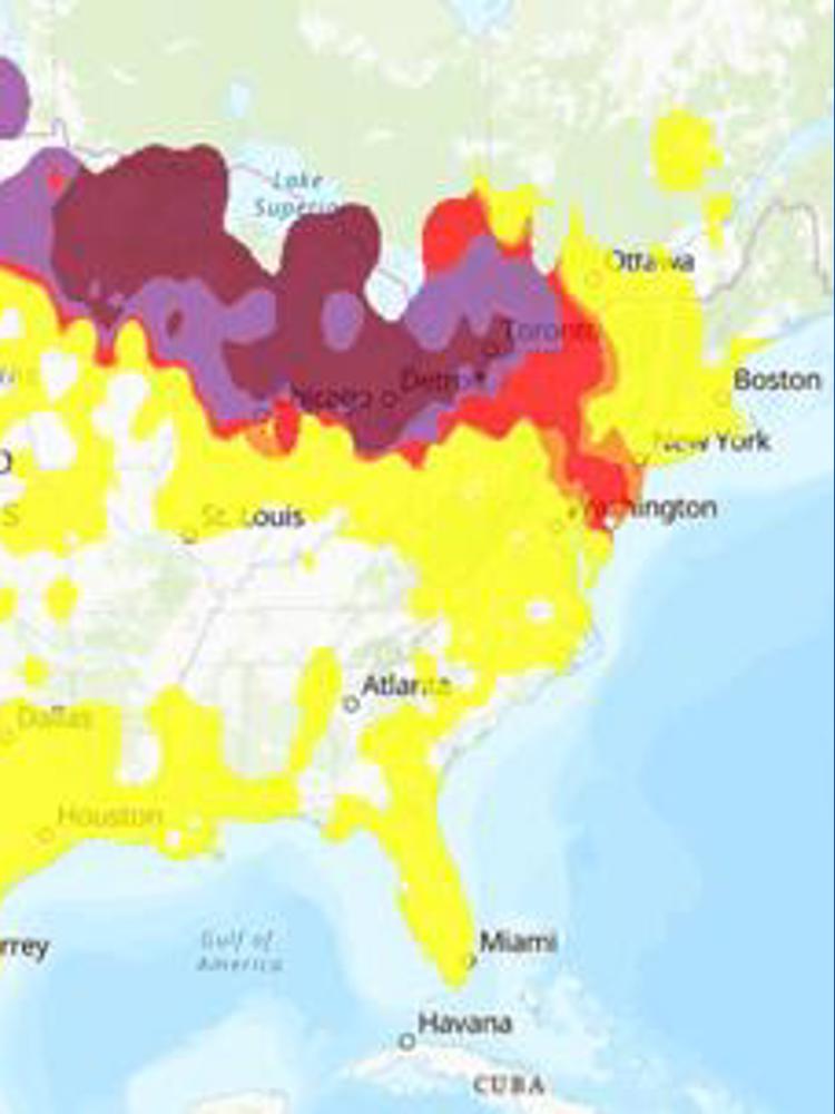 At least 12 states experiencing 'hazardous' and 'unhealthy' air quality