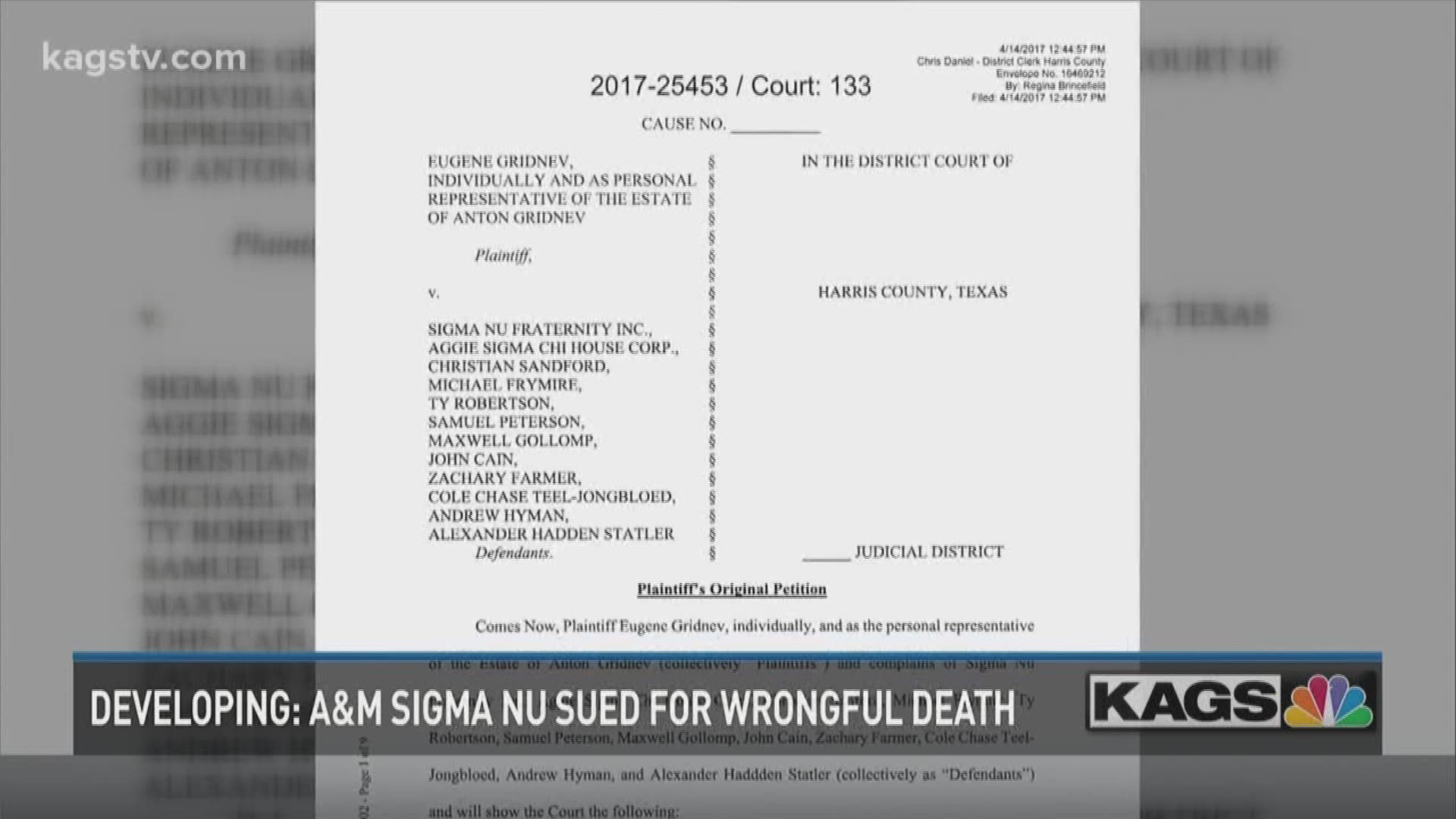 Sigma Nu fraternity named in wrongful death suit | khou.com