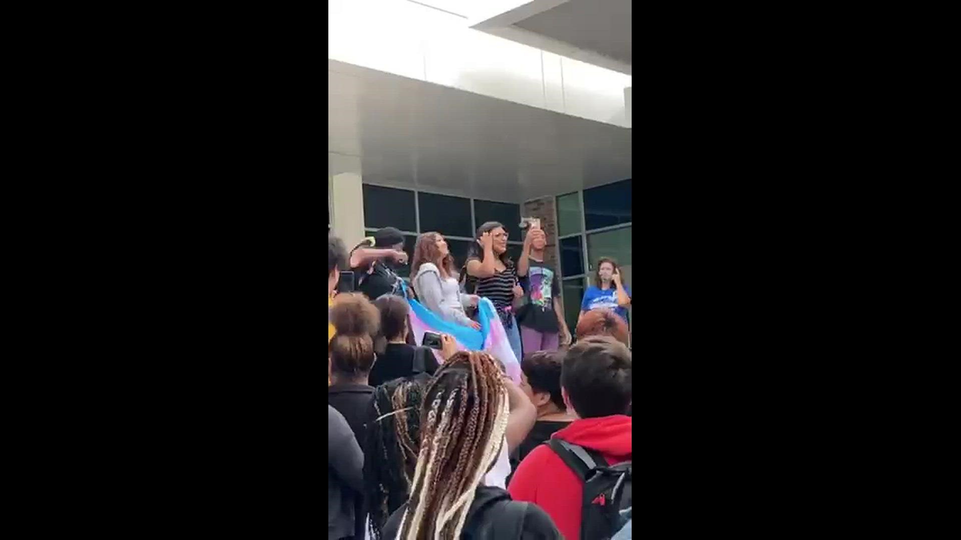 The trans student who Temple High students were protesting for joined them outside of the school.