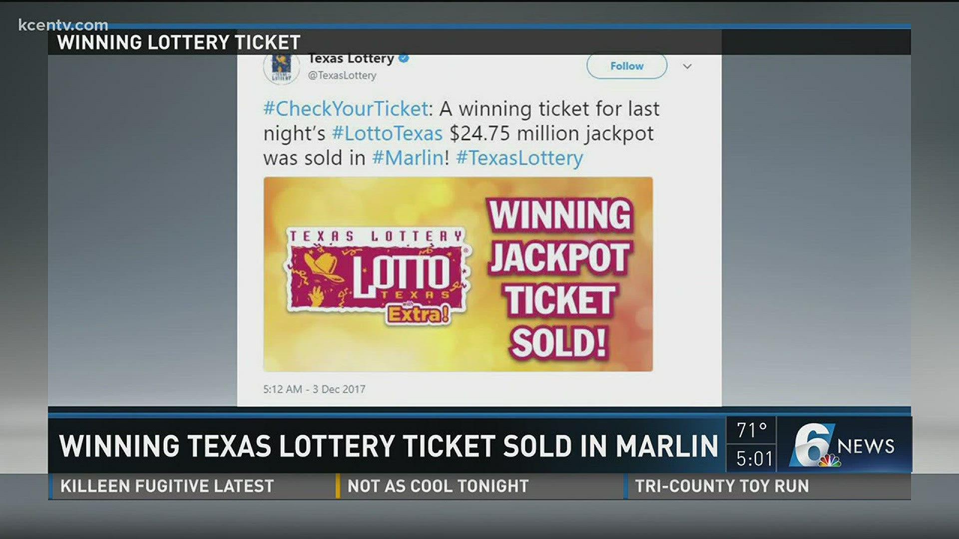 One lucky person in central Texas is a whole lot richer today after buying a winning lottery ticket from a store in Marlin.