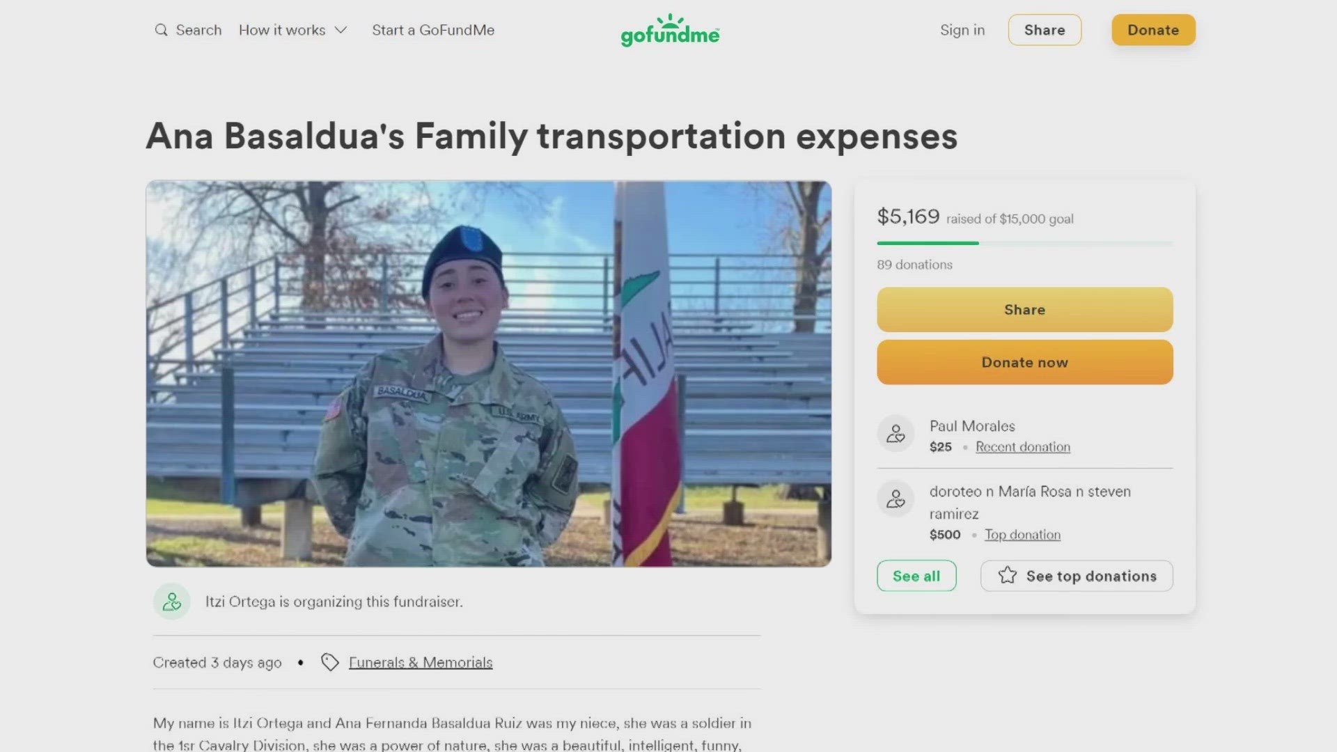 The money raised would help Basaldua Ruiz's mother and sister travel from Mexico to the United States to attend her memorial for a final goodbye.