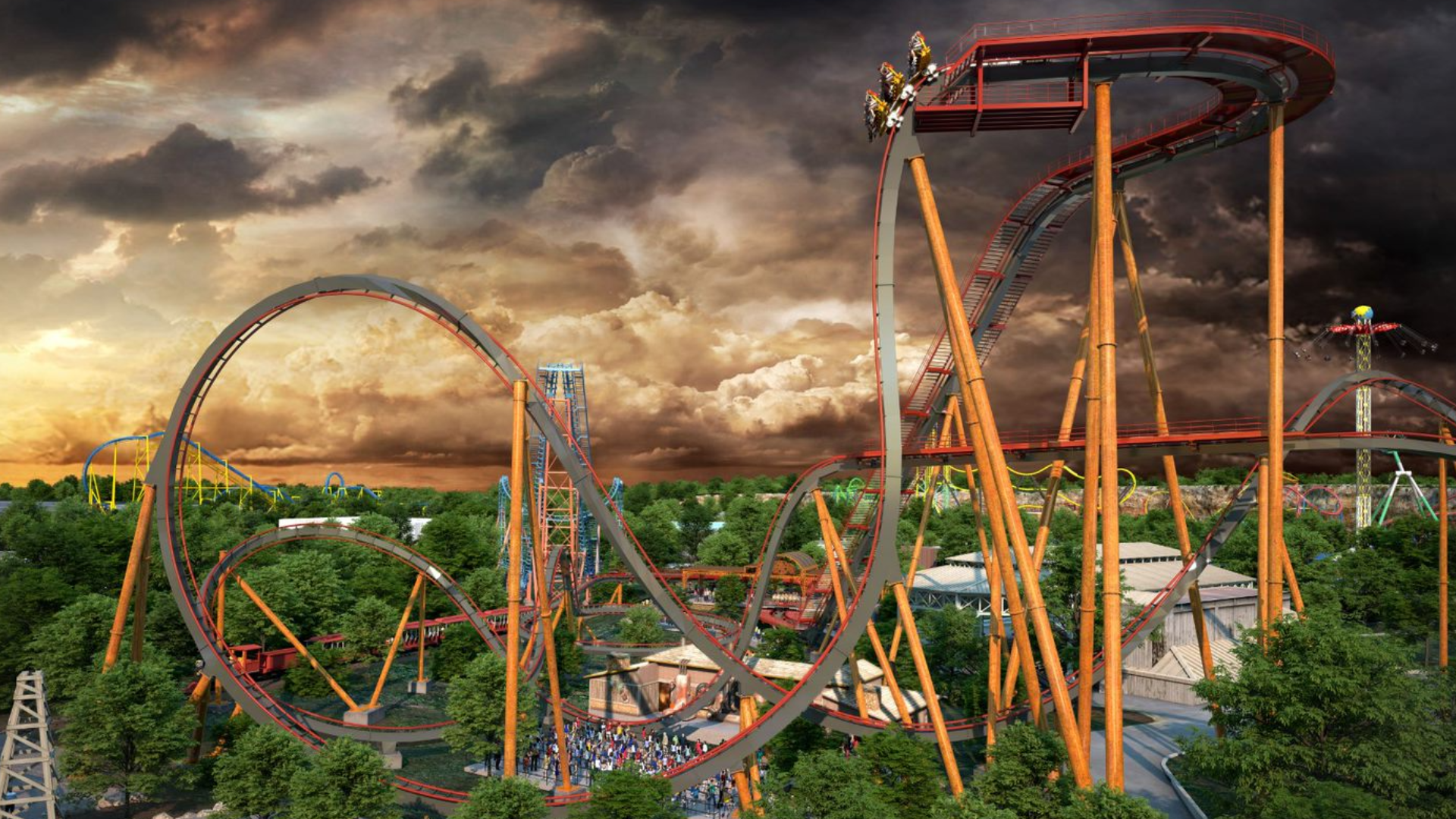 Dr. Diabolical’s Cliffhanger features three 21-passenger trains as riders reach a height of 15 stories.