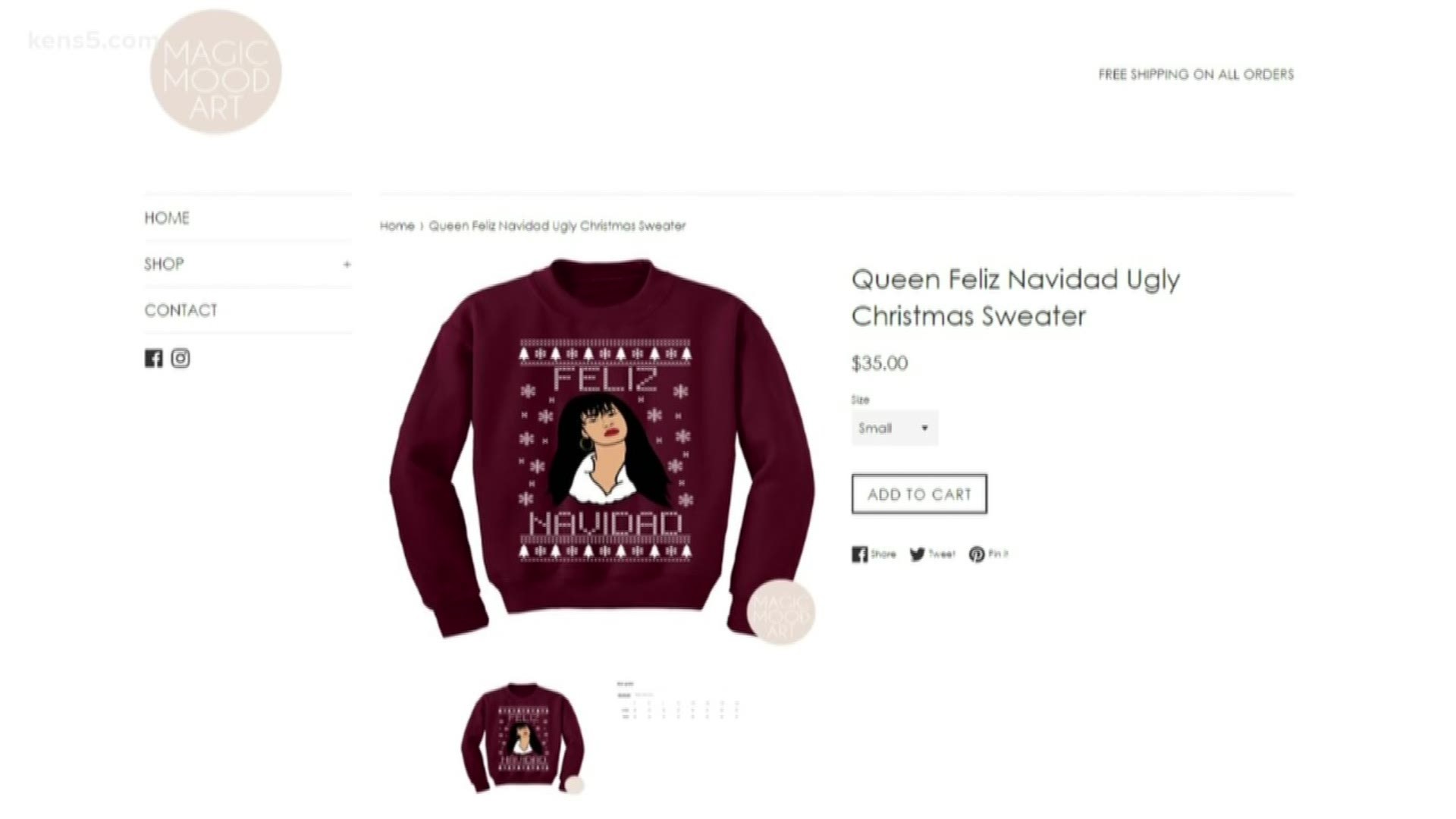 It's a puro Christmas sweater featuring the "Queen of Cumbia."