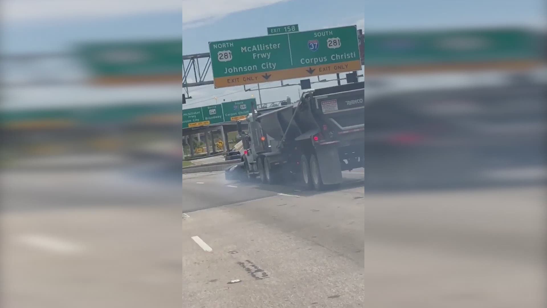 ???????????????? ??????????: A construction truck was caught on camera pushing a Mercedes along I-35 in San Antonio Monday afternoon.