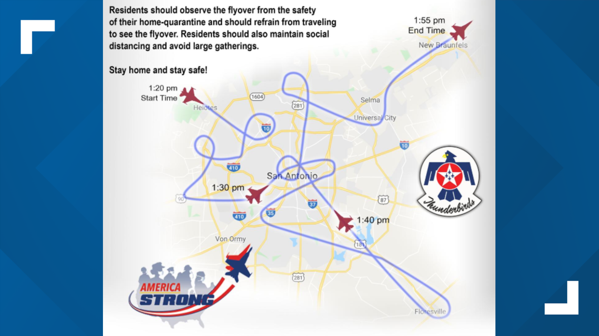 Here's the Thunderbirds' flight path over San Antonio on Wednesday