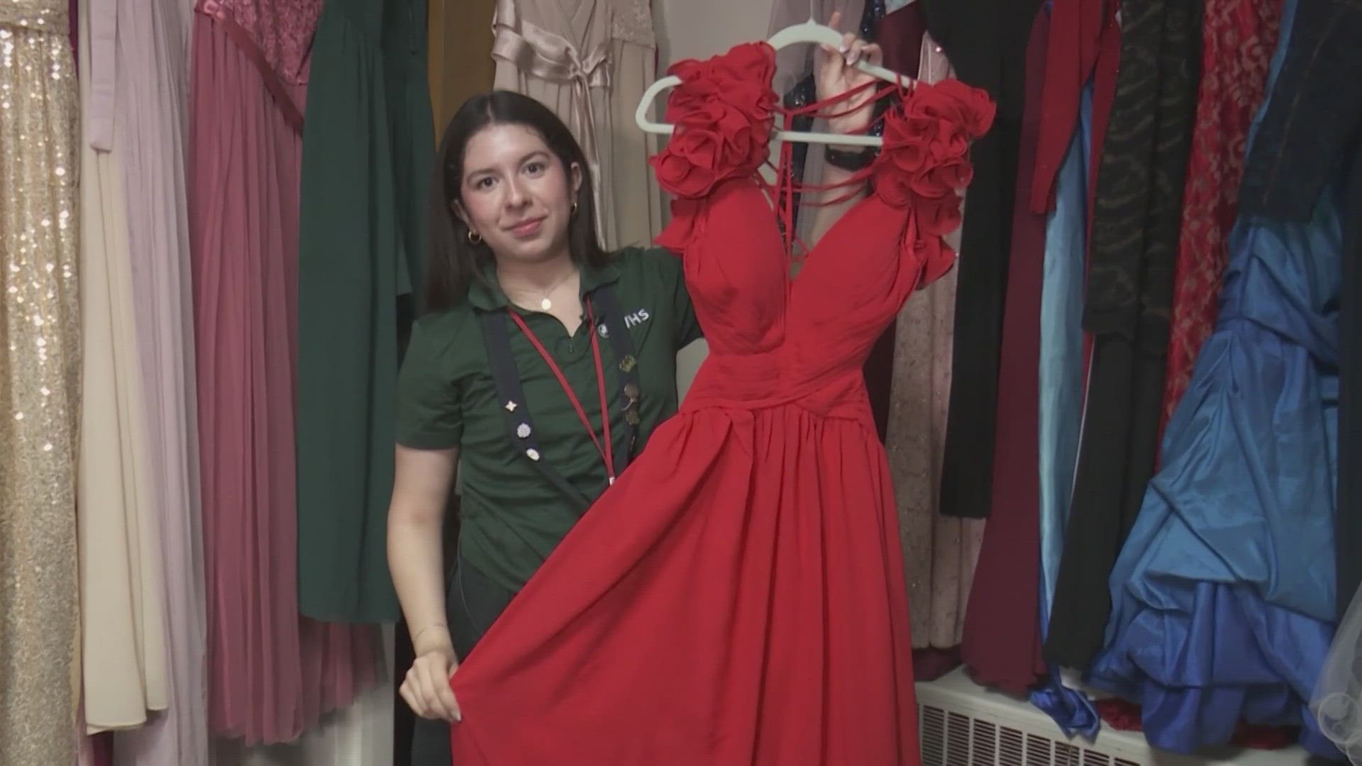 Local high schooler playing fairy godmother, collecting and donating dresses to students
