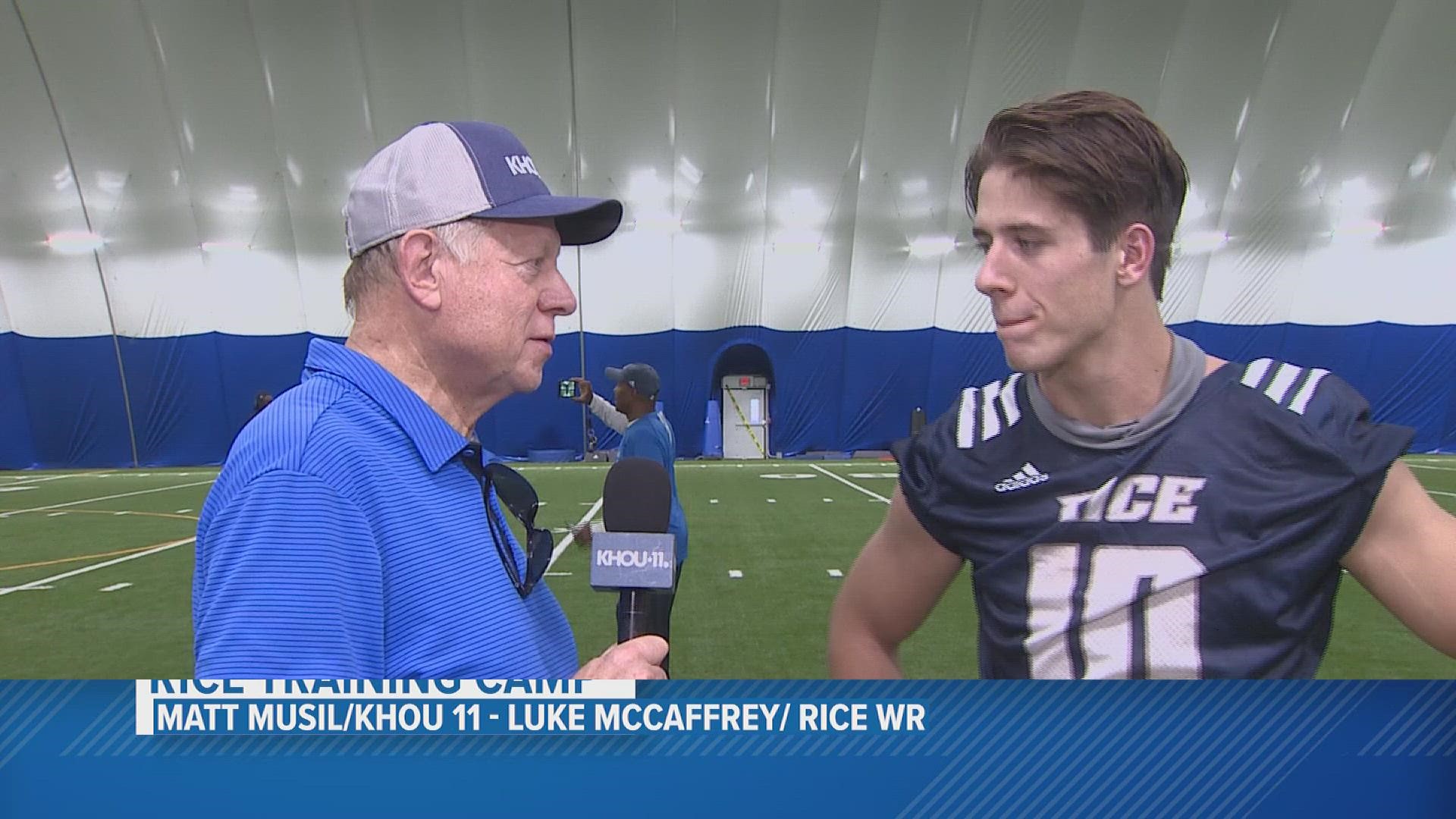 KHOU 11's Matt Musil caught up with Luke McCaffrey at Rice University's training camp.