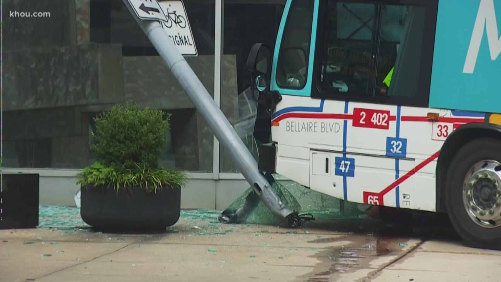Four people were sent to the hospital Sunday morning after a car crashed into a Metro bus in downtown Houston. It happened shortly after 11 a.m. near Lamar Street and Fannin Street.