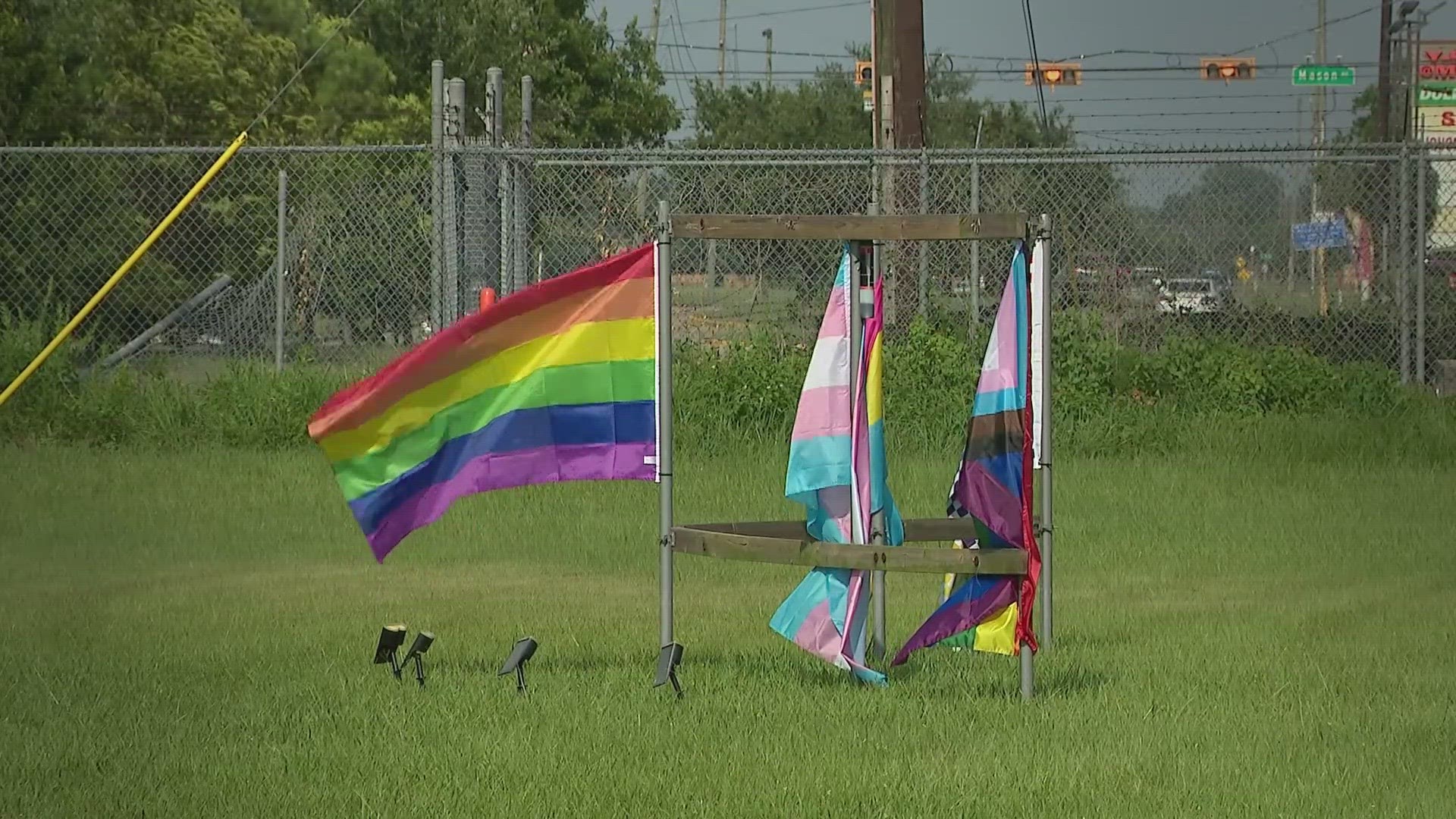 A church in Katy proudly displays Pride flags to celebrate the LGBTQ community and their right to equality.