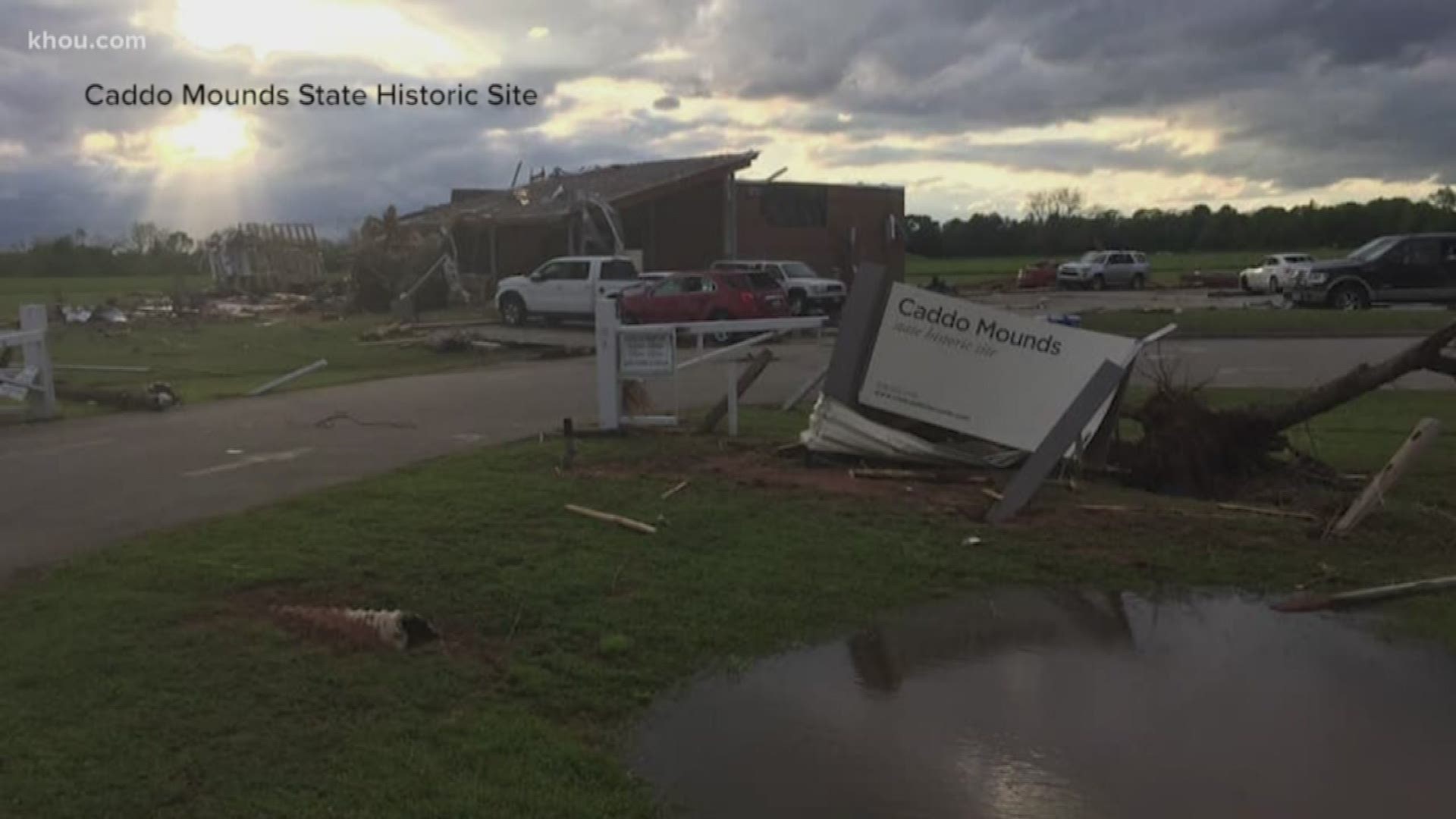 Two children, ages 3 and 8, died in Angelina County after devastating storm damage in east Texas. One person died in Houston County and a woman was killed at Caddo Mounds State Historic Site.