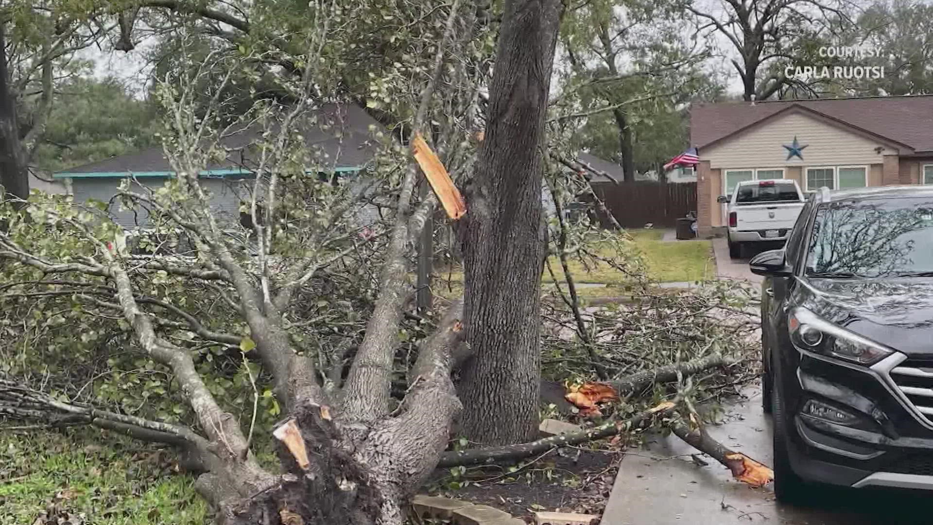 Multiple buildings were destroyed and several trees were reported are suspected tornadoes in both Humble and Montgomery County. Power lines are also down.