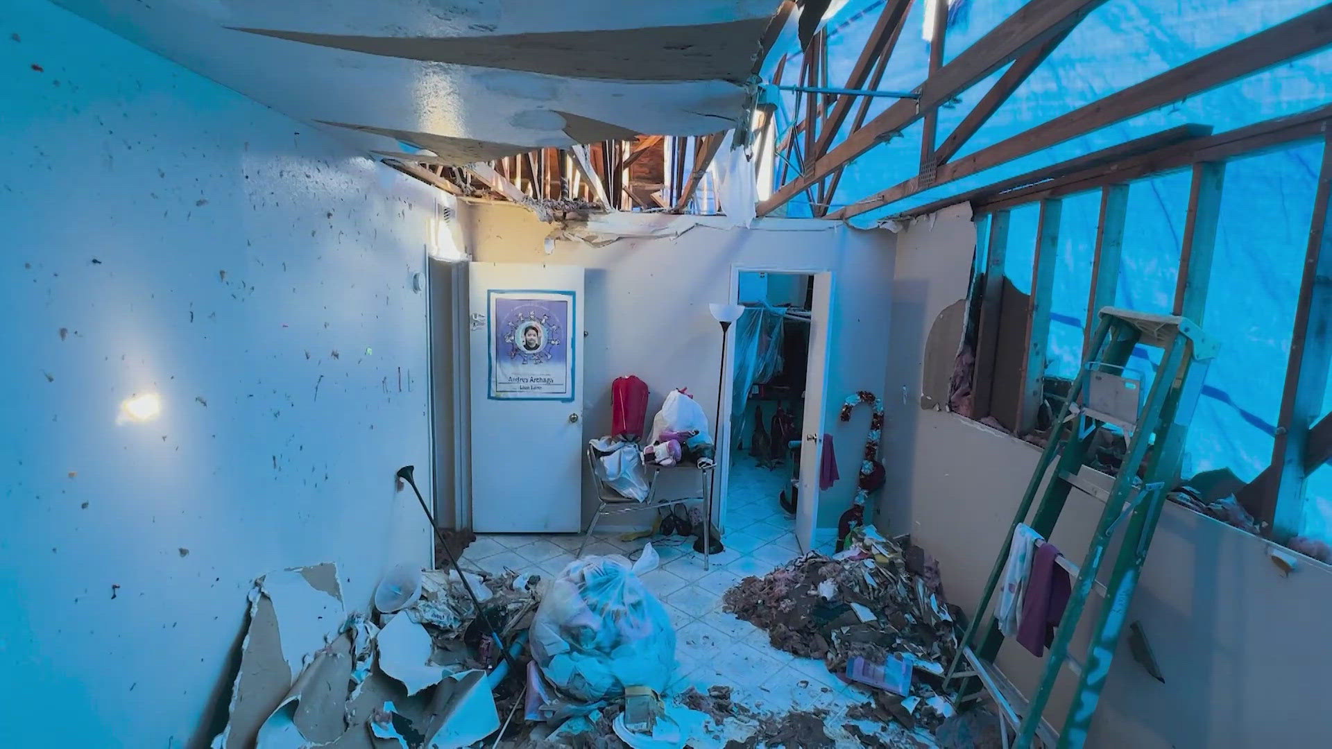 The derecho storm that hit the Houston area on May 16 ripped off the corner of the Archaga Family's Spring Branch apartment.