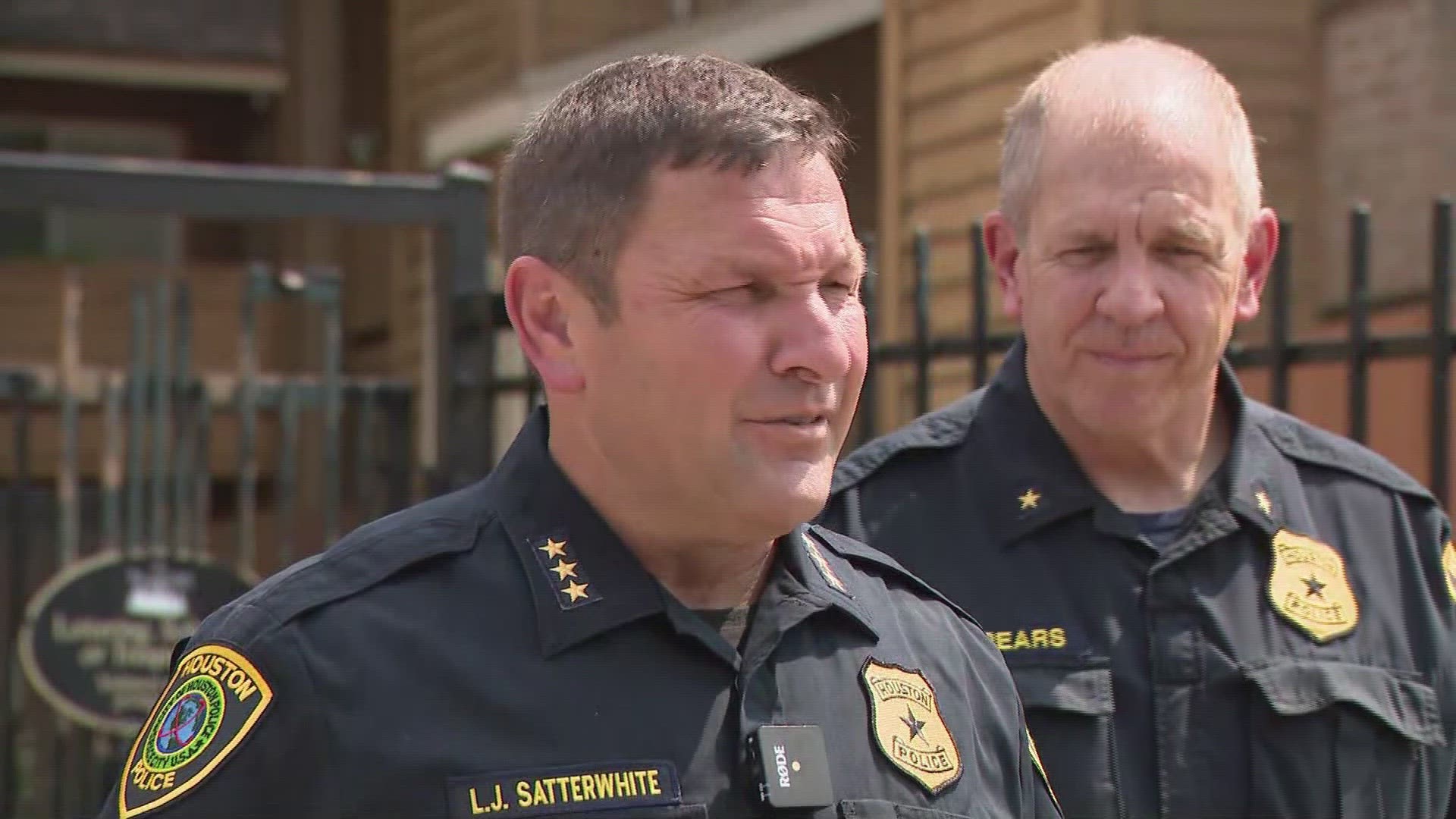 Authorities give an update after a Houston police officer was injured in a shooting on the southwest side on Thursday, May 11, 2023.