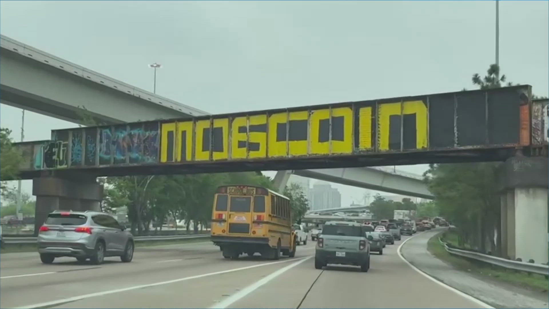 The iconic graffiti art on a bridge over I-45 has been defaced yet again.