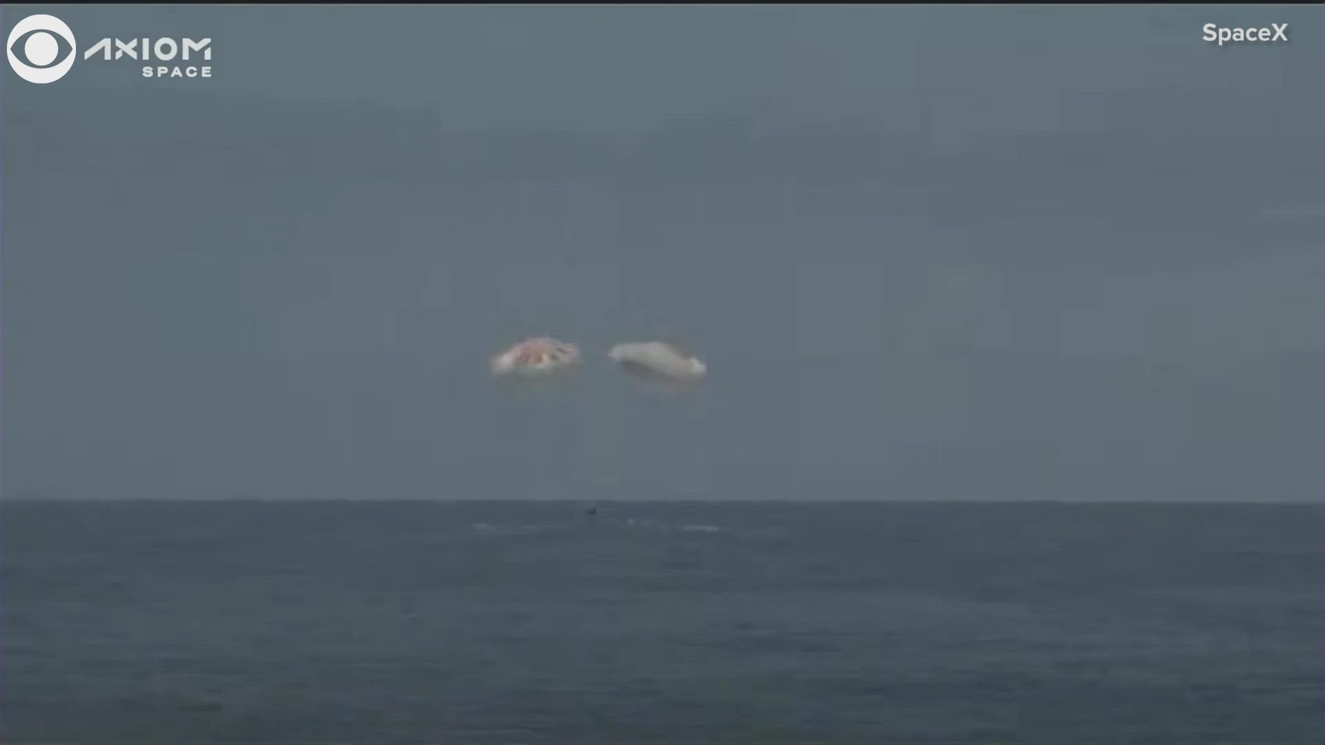 The first fully commercial, non-government crew to visit the International Space Station splashed down back on Earth inside the SpaceX Crew Dragon capsule.