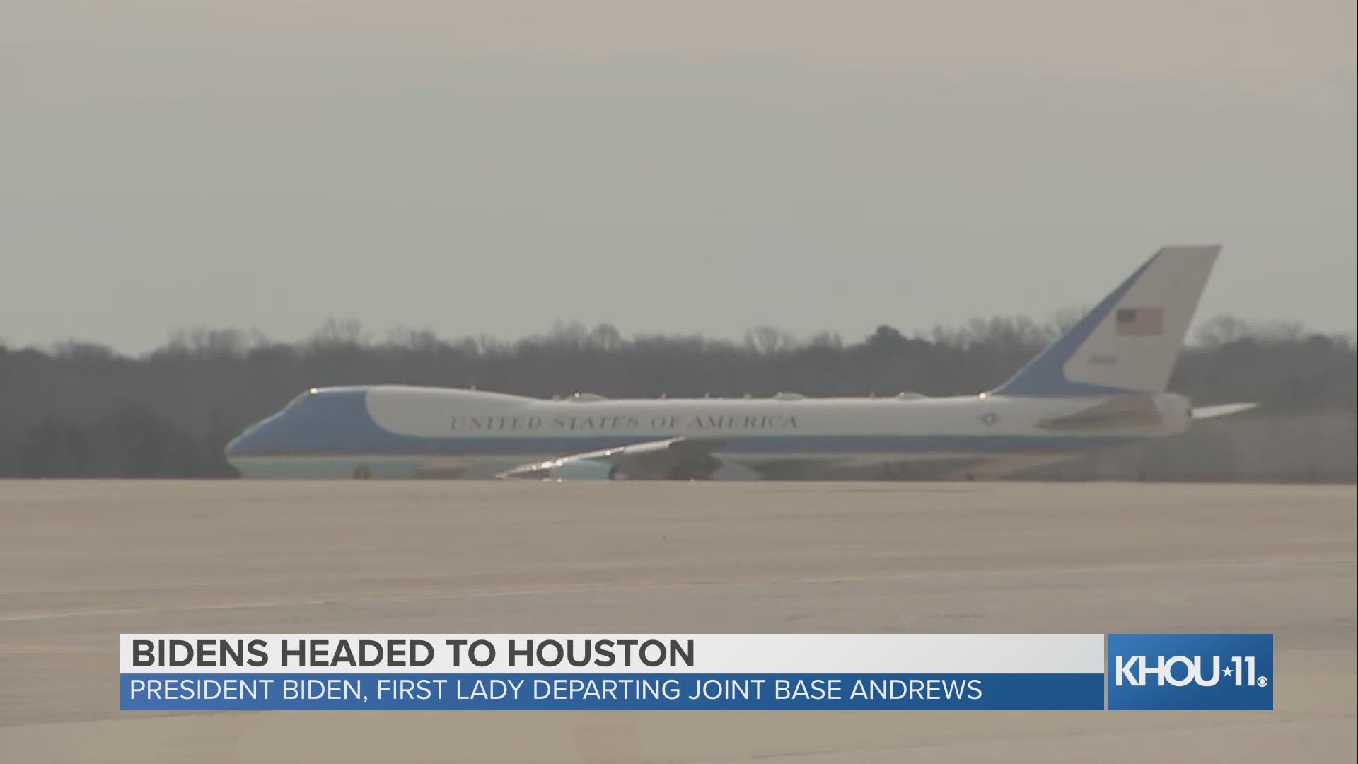 President Joe Biden and First Lady Dr. Jill Biden departed Joint Base Andrews Friday morning to head for Houston to look at winter storm damage.