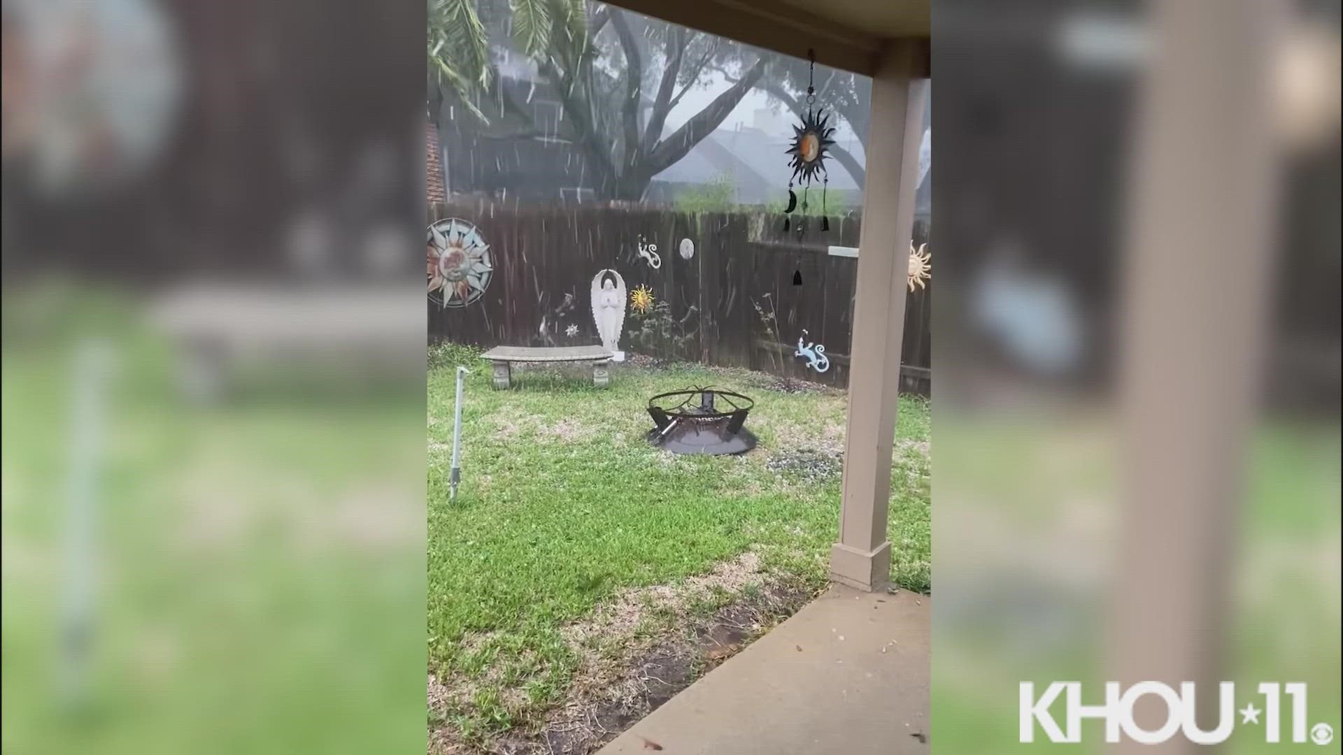 Hail falling in Pearland, Texas. Video shot by Eddie Rivera.