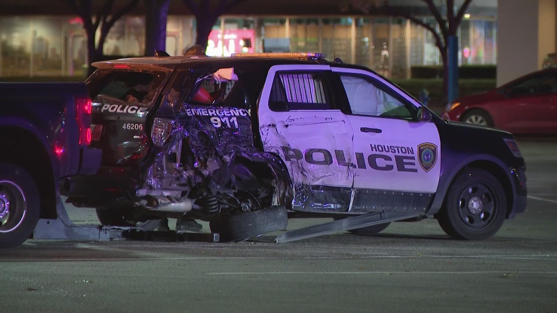 The officer who was hit was taken to the hospital after complaining of a headache, and neck and back pain.