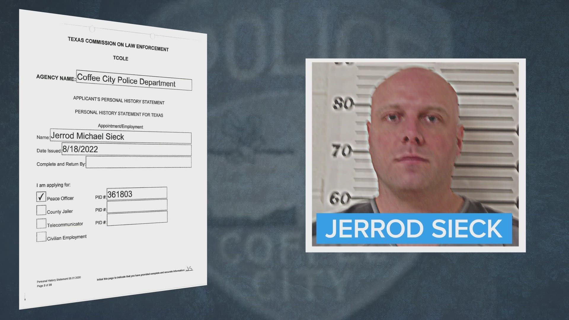 Jerrod Sieck is accused of omitting prior misconduct on his Coffee City job application.