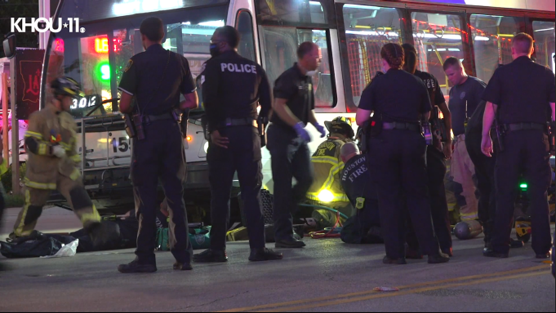 The man was trapped under a METRO bus near the intersection of North MacGregor Way and Scott Street.