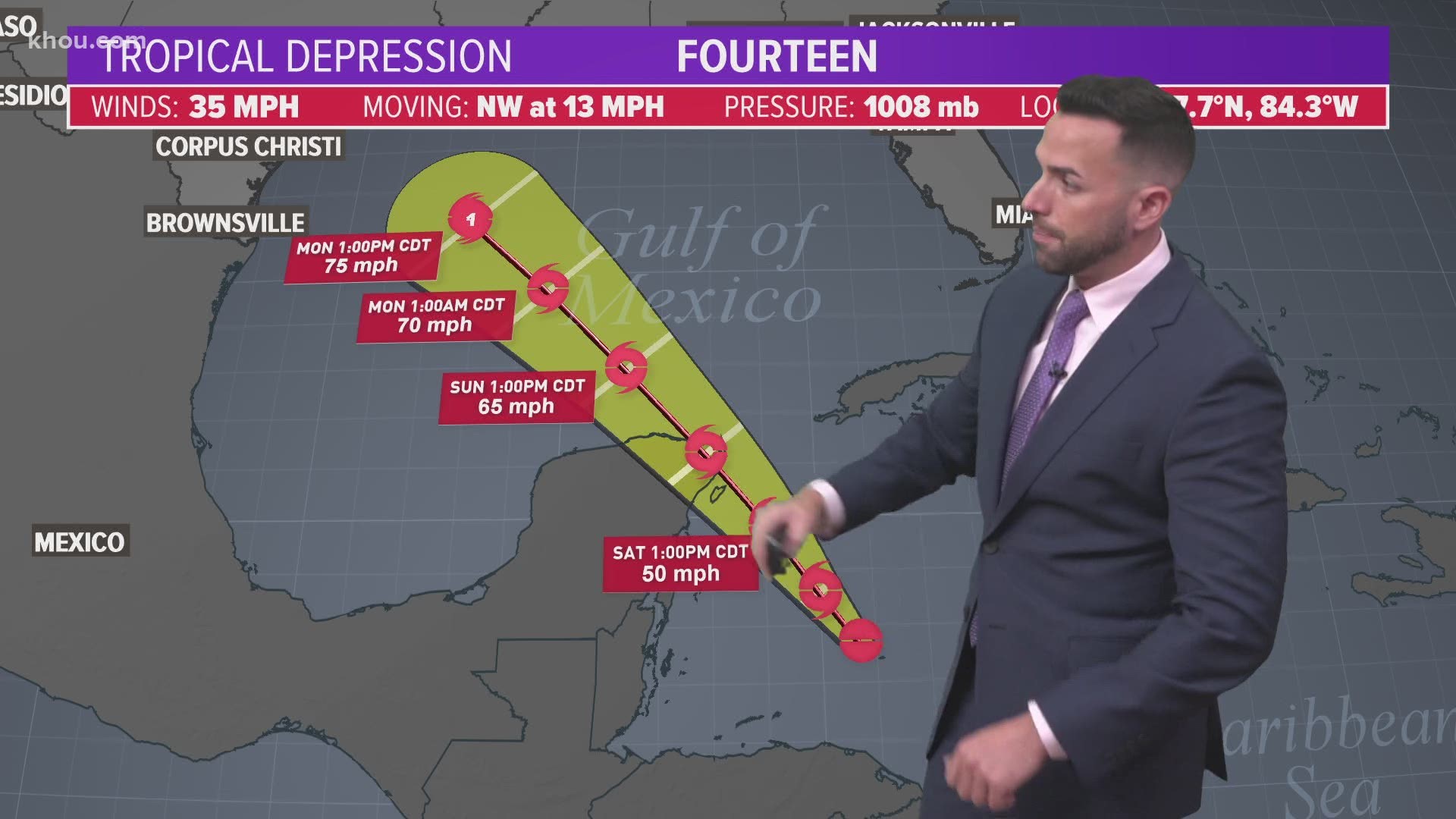 The 4 p.m. forecast cones are out, and while TD 14 has moved further south, Tropical Storm Laura has moved west. Both bear watching.