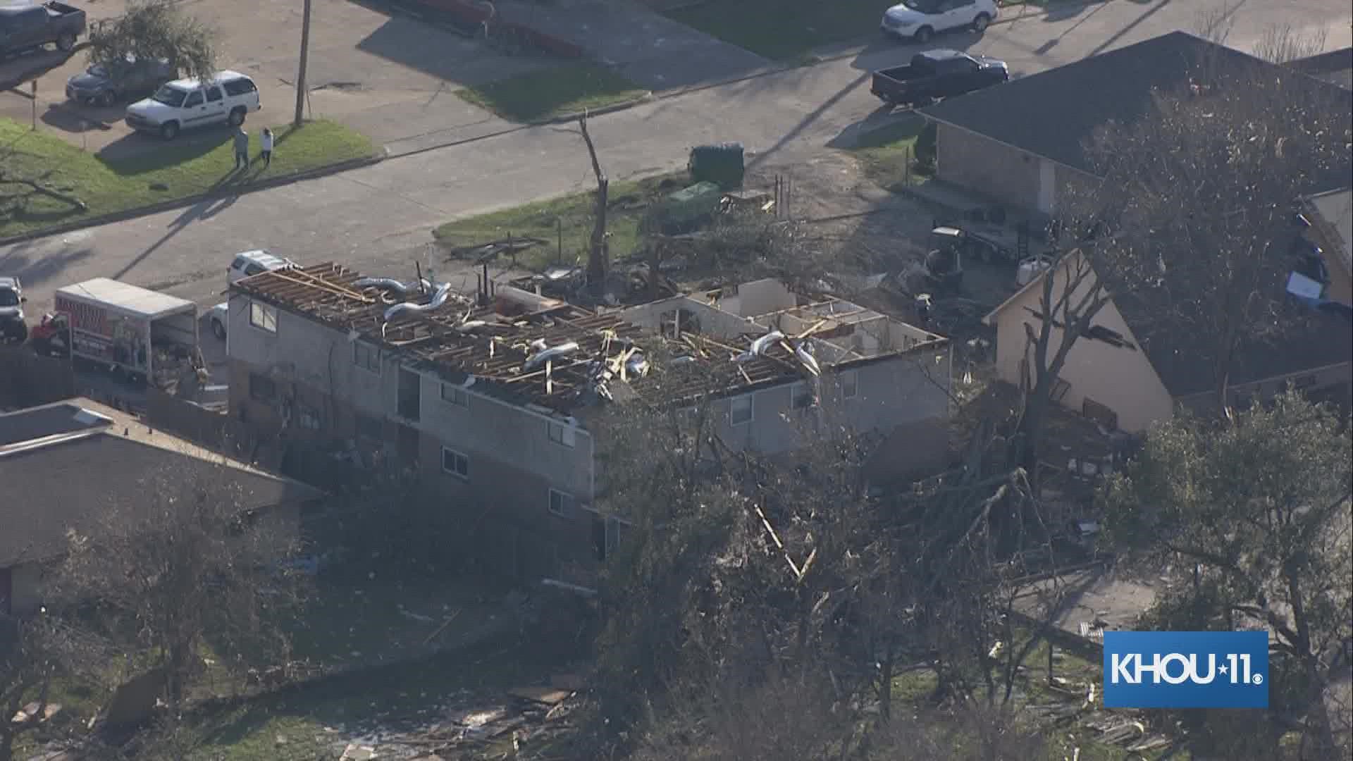On Jan. 24, multiple homes and buildings were destroyed across southeast Houston during an EF3 tornado. This is aerial video from Air 11.