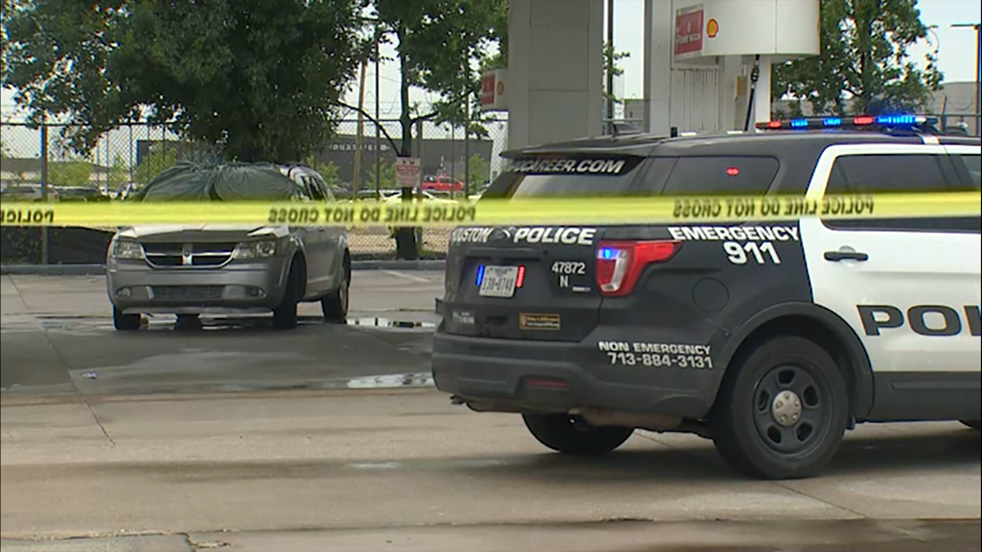 Police said the victim was found dead in the passenger seat of a van at a gas station in the 9300 block of the North Freeway.