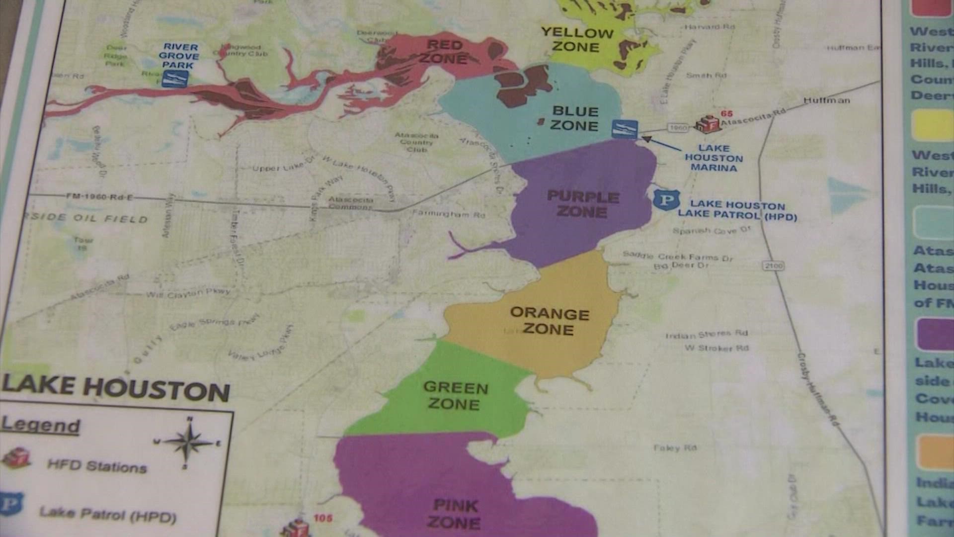 HFD released a color-coded map of the boat ramps on Lake Houston to help authorities get to you faster in case of an emergency.