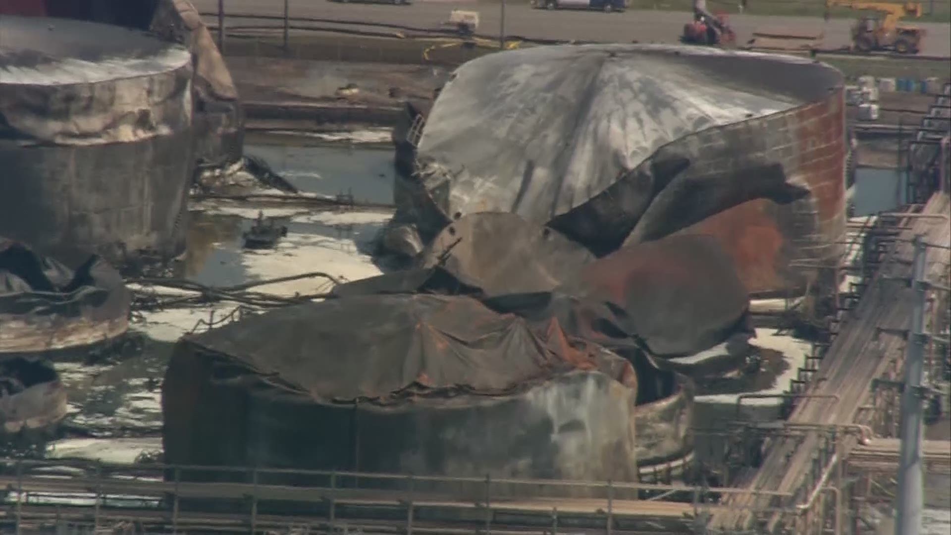 Raw video: AIR 11 flies over the burned ITC chemical tanks in Deer Park on Friday, March 22, 2019.