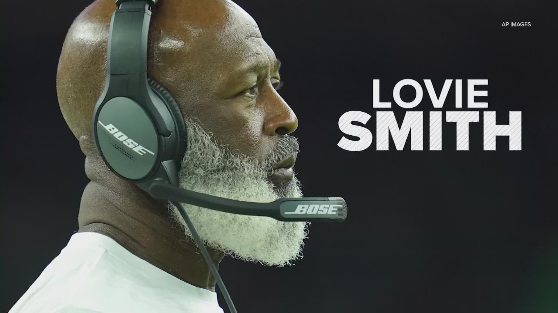 Houston Texans Head Coach Lovie Smith meets with the media to