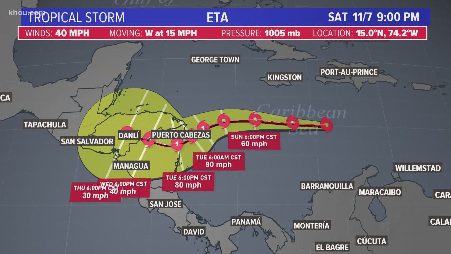 Eta is expected to be the 12th hurricane of the Atlantic season.
