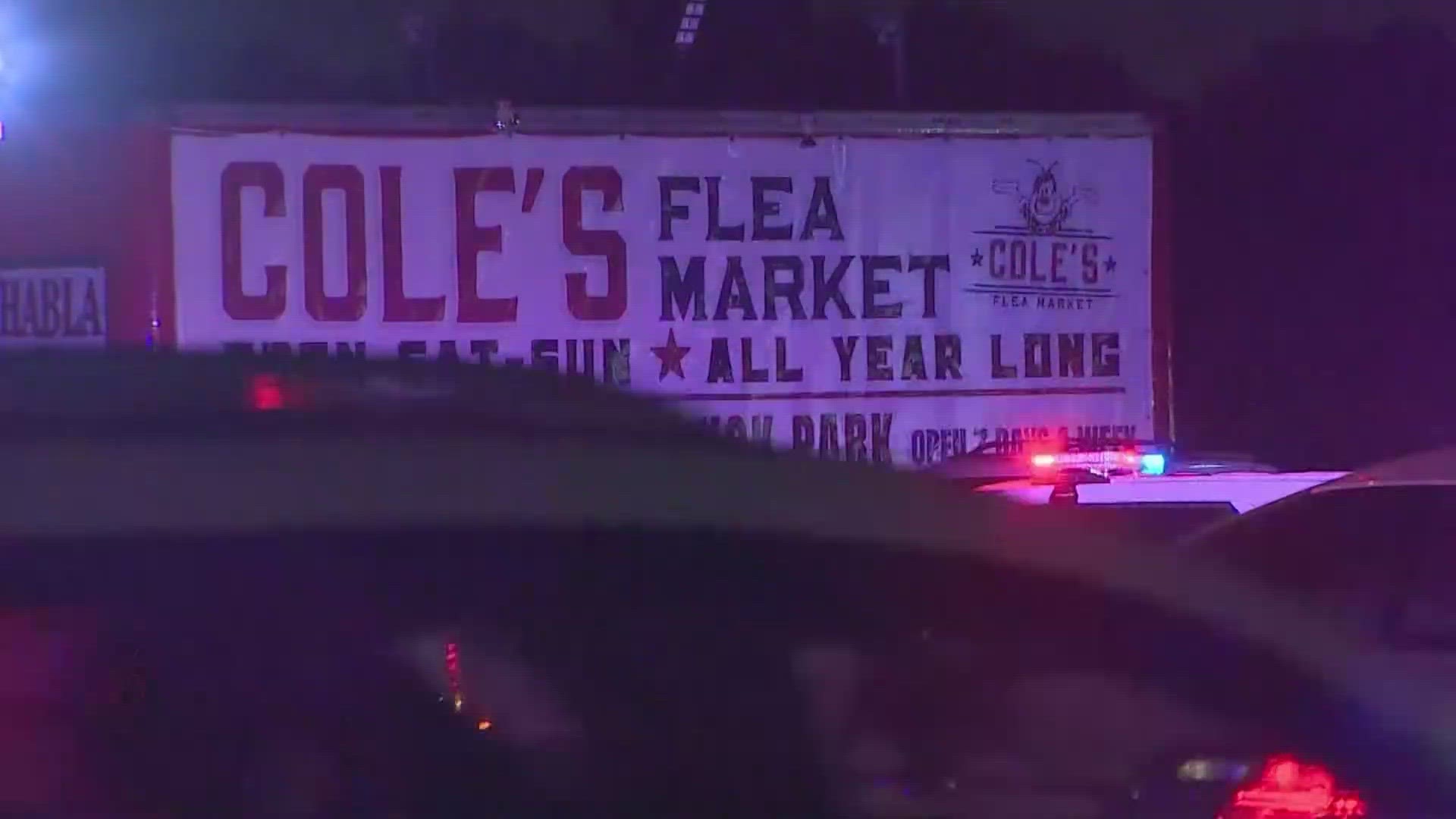Authorities said five people were shot at the Cole's Antique Village & Flea Market on Sunday. As of 8:40 p.m., the shooter hadn't been taken into custody.
