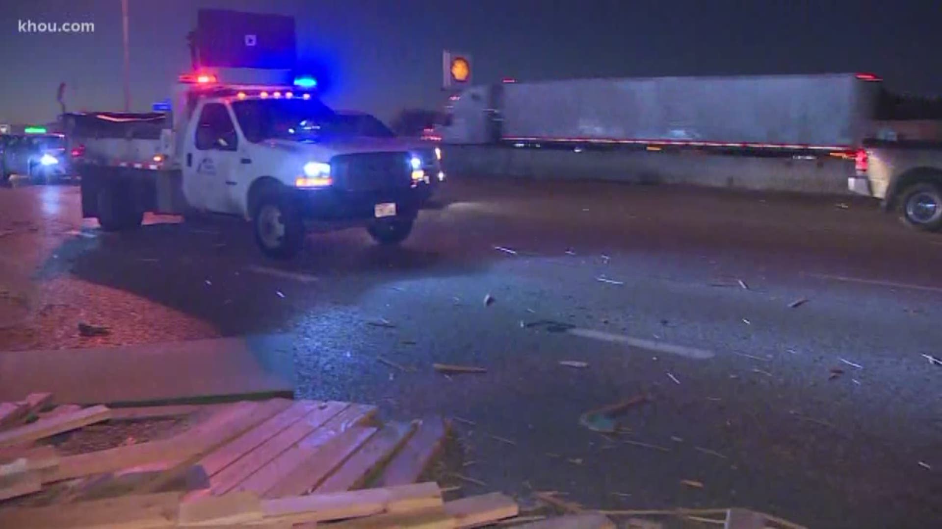 Traffic is slow heading west/inbound on I-10 East Freeway due to a lost load of wood near Mercury as you approach the 610 Loop.