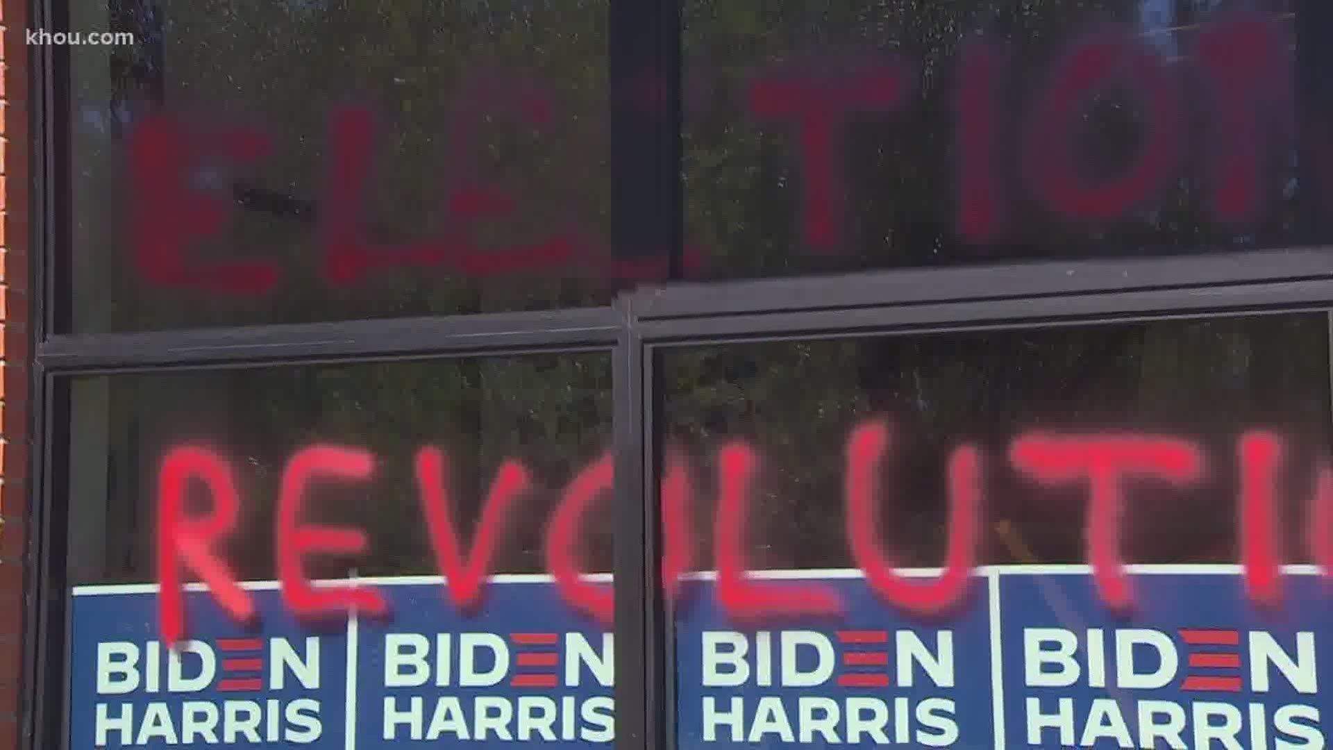 According to the Harris County Democratic Party, workers arrived at their headquarters early Monday to find out it was vandalized. Houston police are investigating.