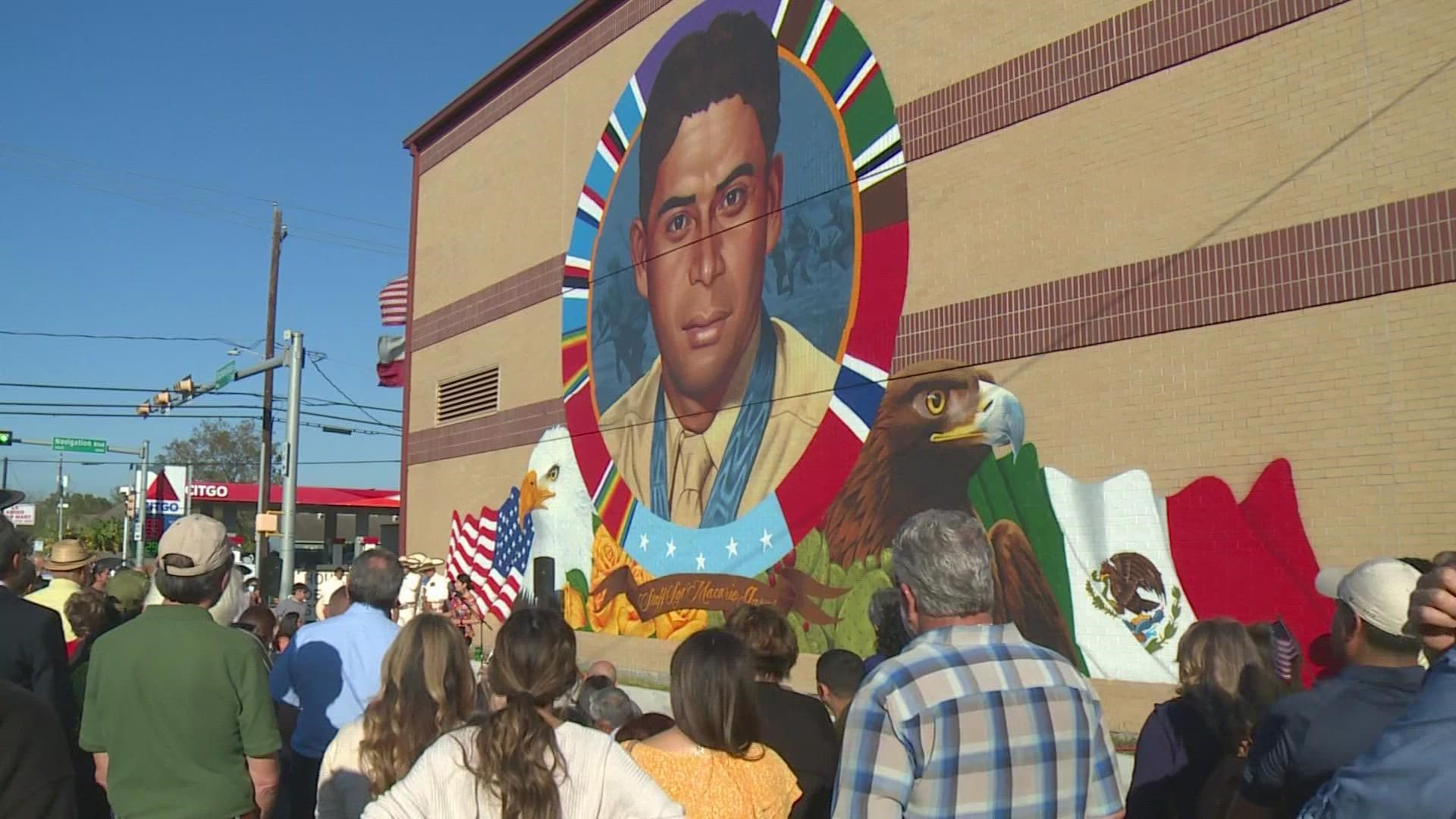 A massive mural was unveiled on Veterans Day to honor Staff Sgt. Macario Garcia. he was the first Mexican immigrant to receive the Medal of Honor.