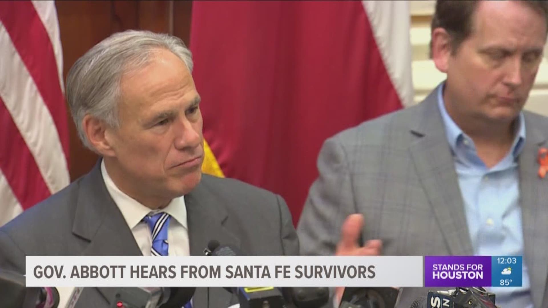 Governor Greg Abbott held roundtable discussions on school safety in Austin Thursday afternoon and spoke to some of the survivors from the Santa Fe High School shooting and Sutherland Springs shooting. 