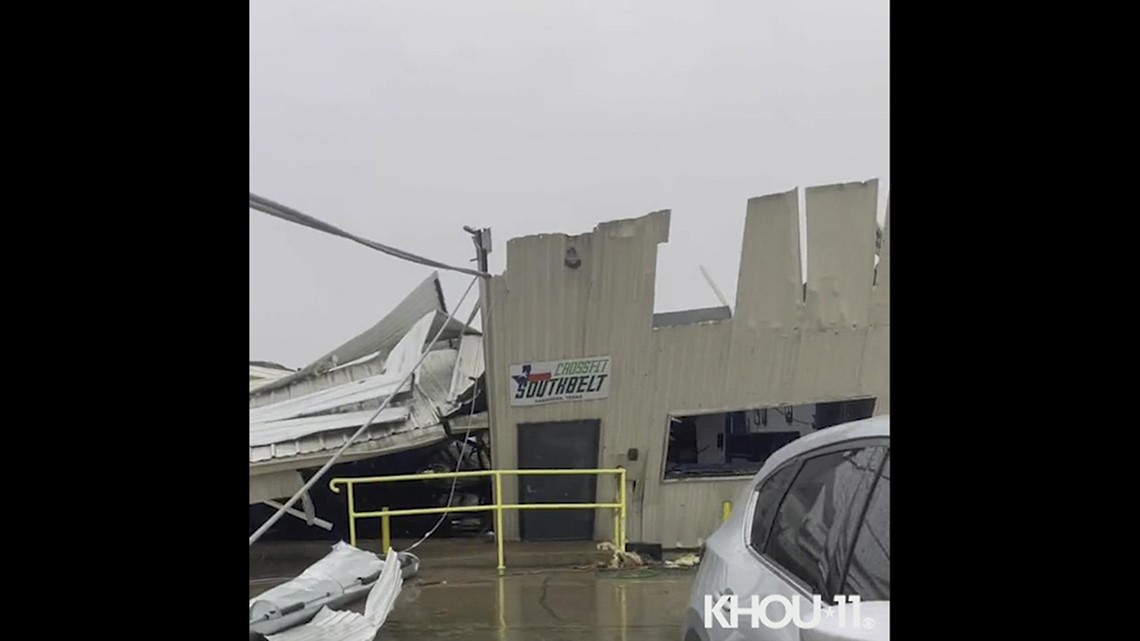 Houston tornado Storm damage at Pasadena, Texas gym