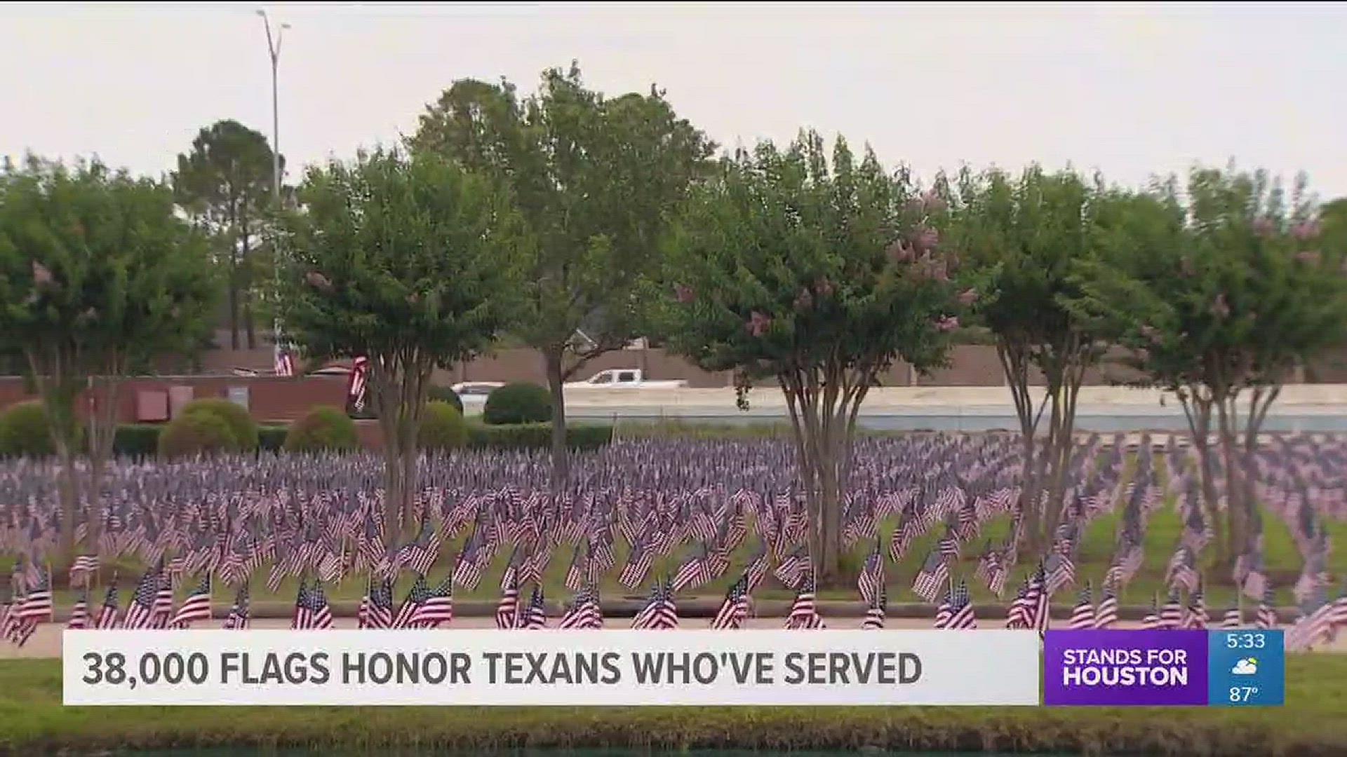 See the stunning Memorial Day display set up outside the Sagemont Church in southeast Houston. Organizers set out more than 38,000 flags to honor the lives of Texans who served and sacrificed in every conflict dating back to World War I.