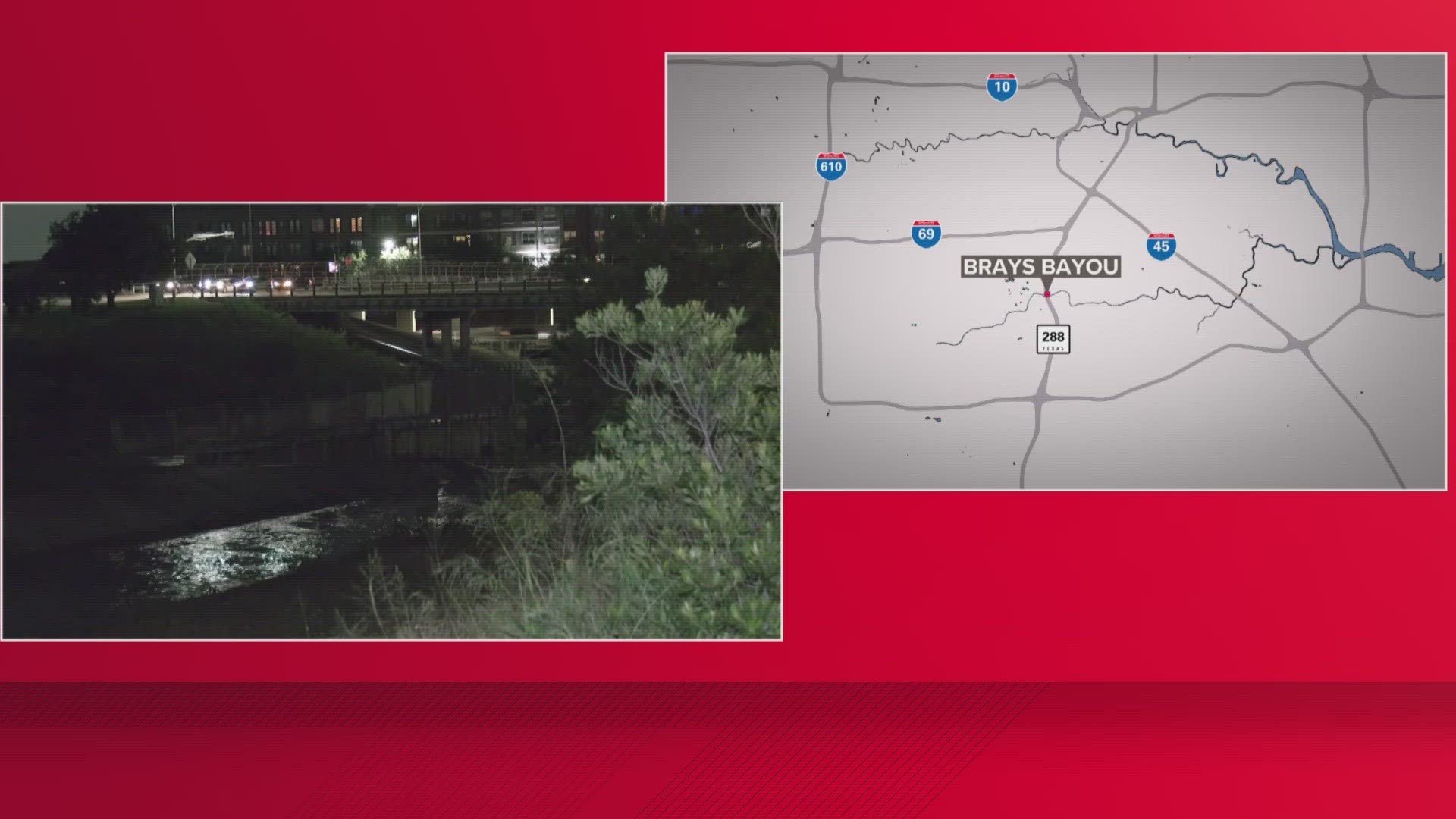 The Houston Police Department dive team searched Wednesday night for a man who witnesses said went into Brays Bayou to save two kids.