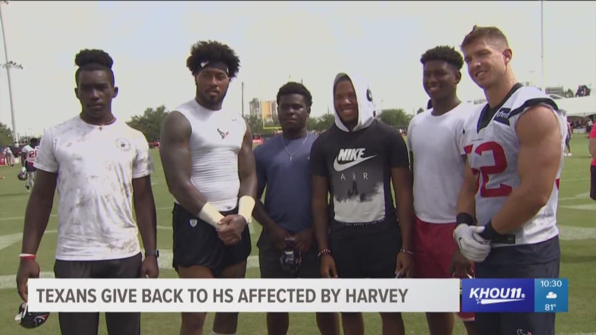 The Houston Texans hosted football players from C.E. King High School who lost everything during Hurricane Harvey.