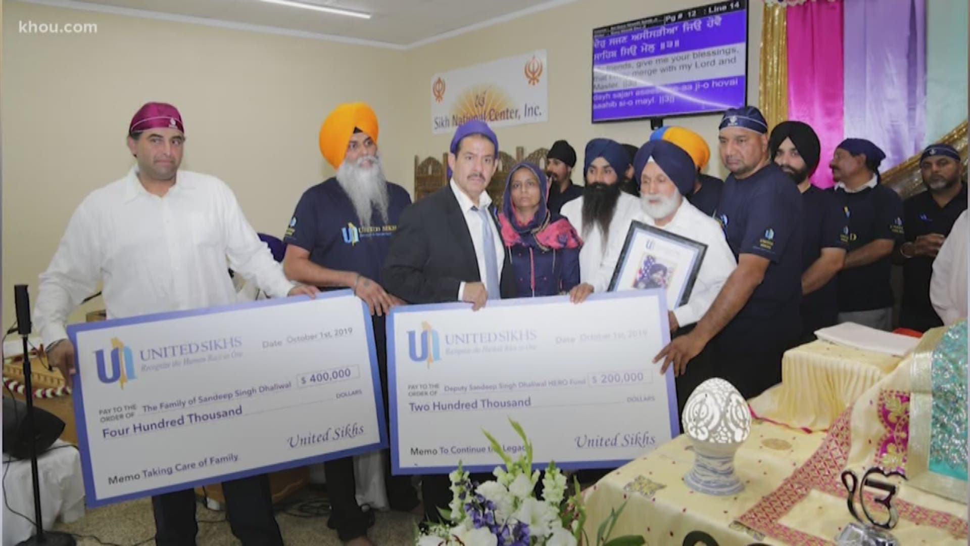 The United Sikhs presented falled deputy Sandeep Dhaliwal's family with a $600,000 check.