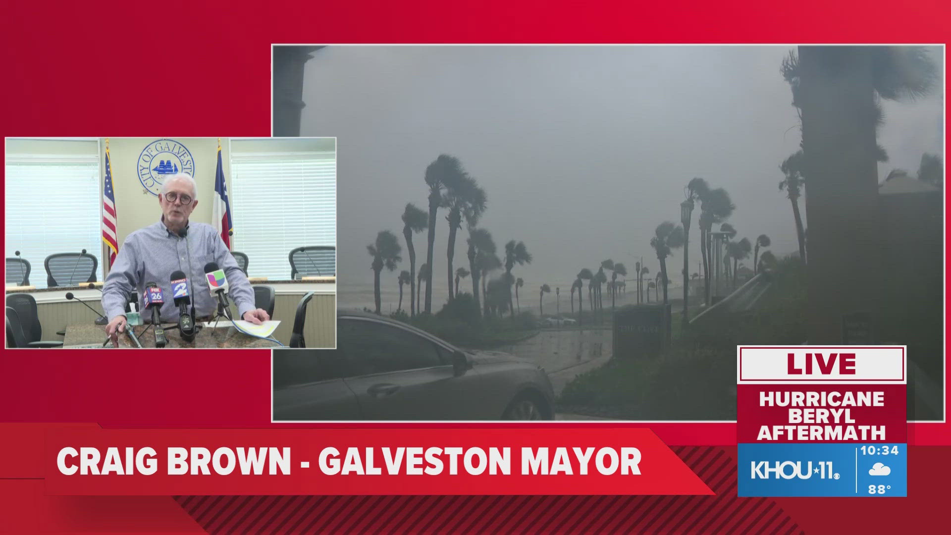 City of Galveston Mayor Craig Brown gave and update Tuesday morning on Hurricane Beryl's impacts and recovery efforts on the island.