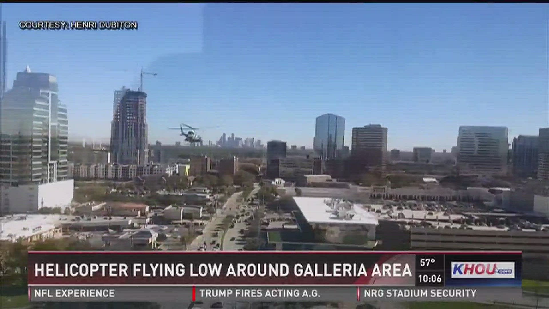 HOUSTON- Several people shared videos of a helicopter flying very low near the Galleria area on Monday.