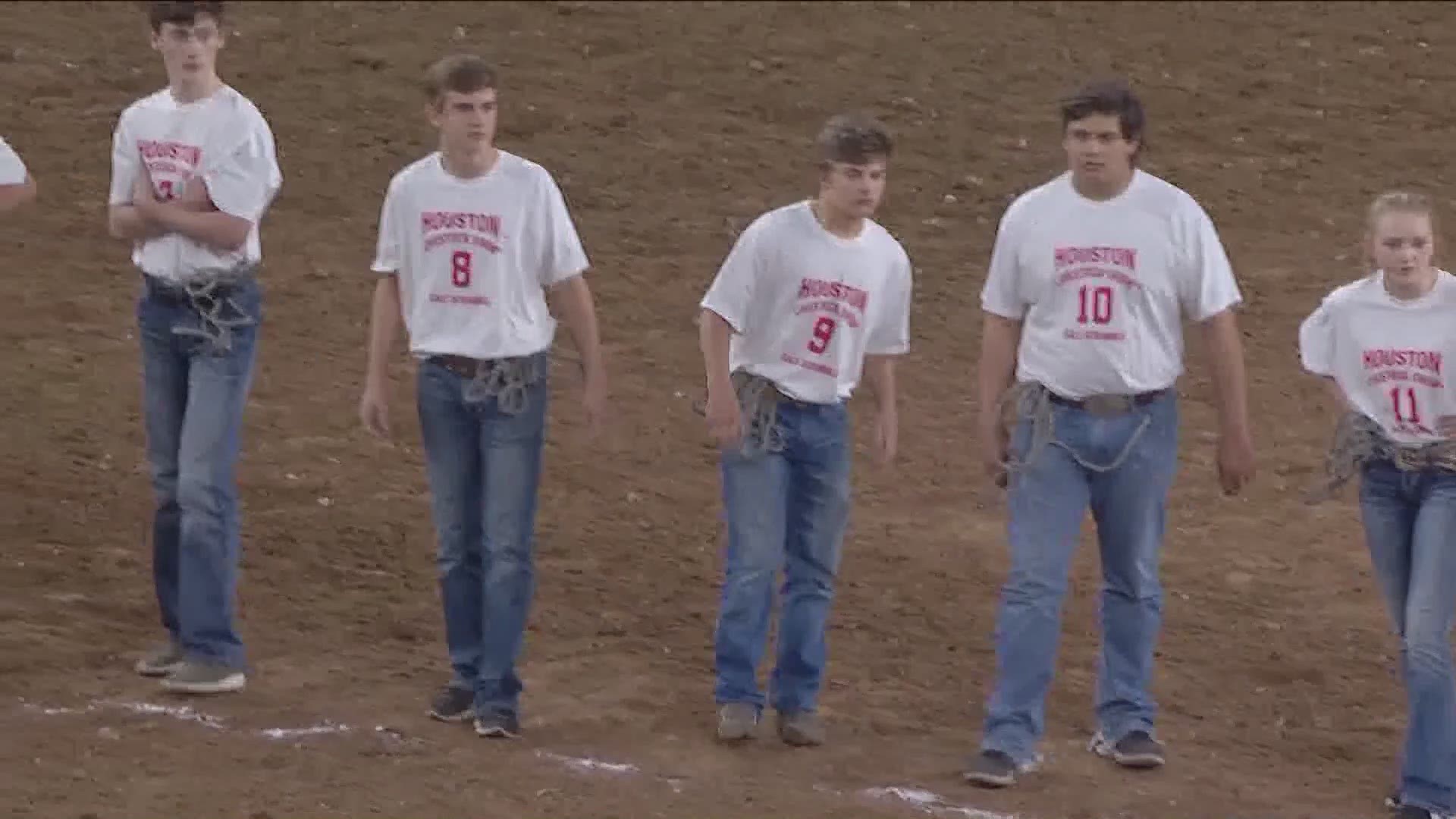 Between the rodeo competition and concert each night is a crowd favorite: The calf scramble. Fifteen kids chase 30 calves around the stadium floor until all of them are caught.